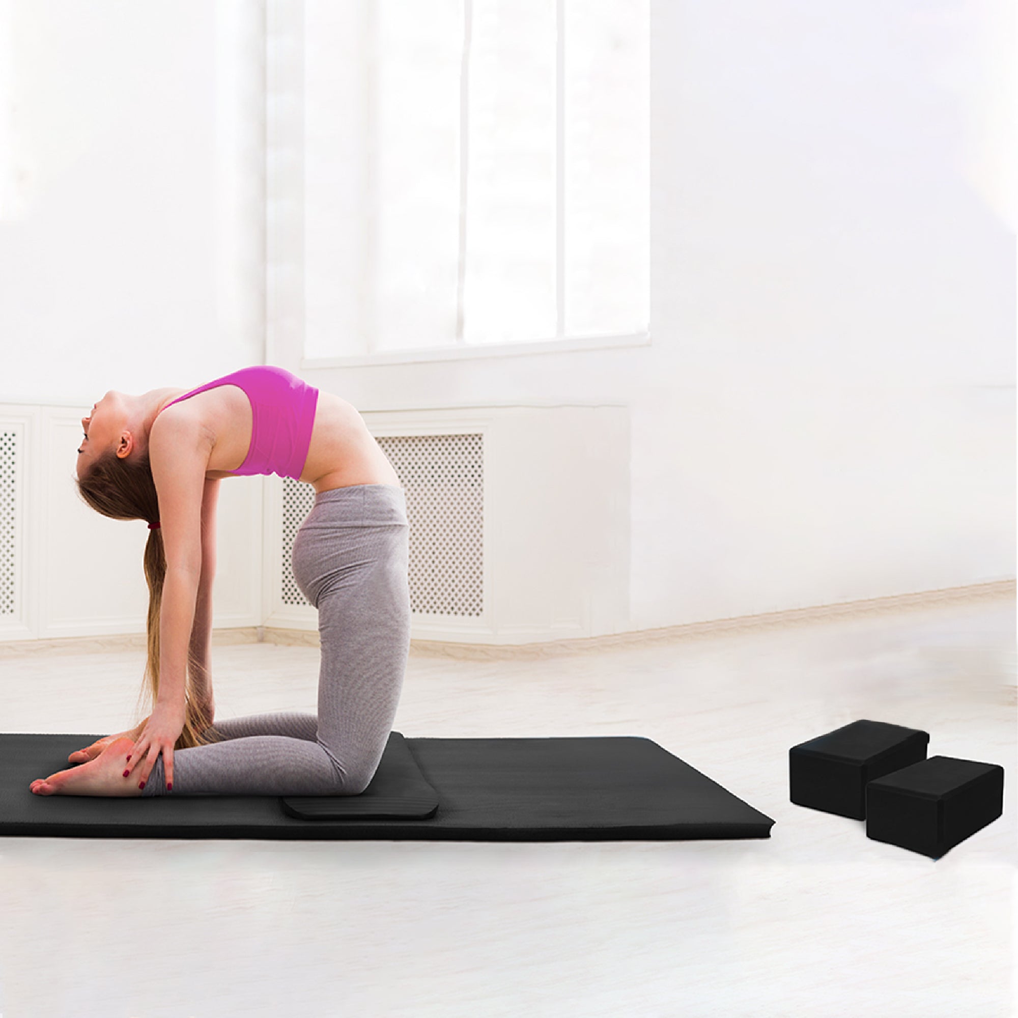 BalanceFrom 71"x24" Anti Tear Yoga Mat w/Strap, Pad & Blocks, Black(Open Box) - VMInnovations