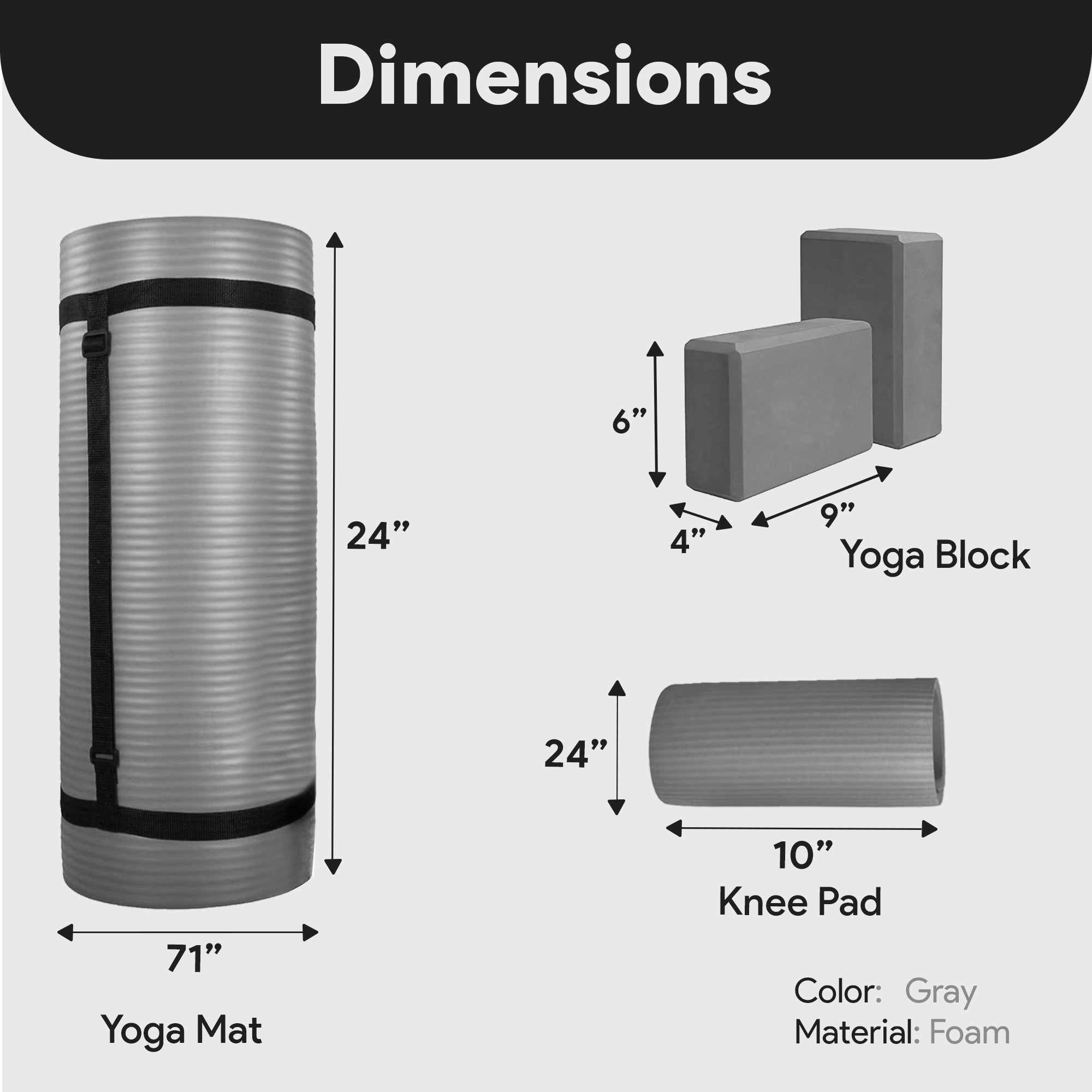 BalanceFrom 71"x24" Anti Tear Yoga Mat w/Strap, Knee Pad & Blocks, Gray (Used) - VMInnovations