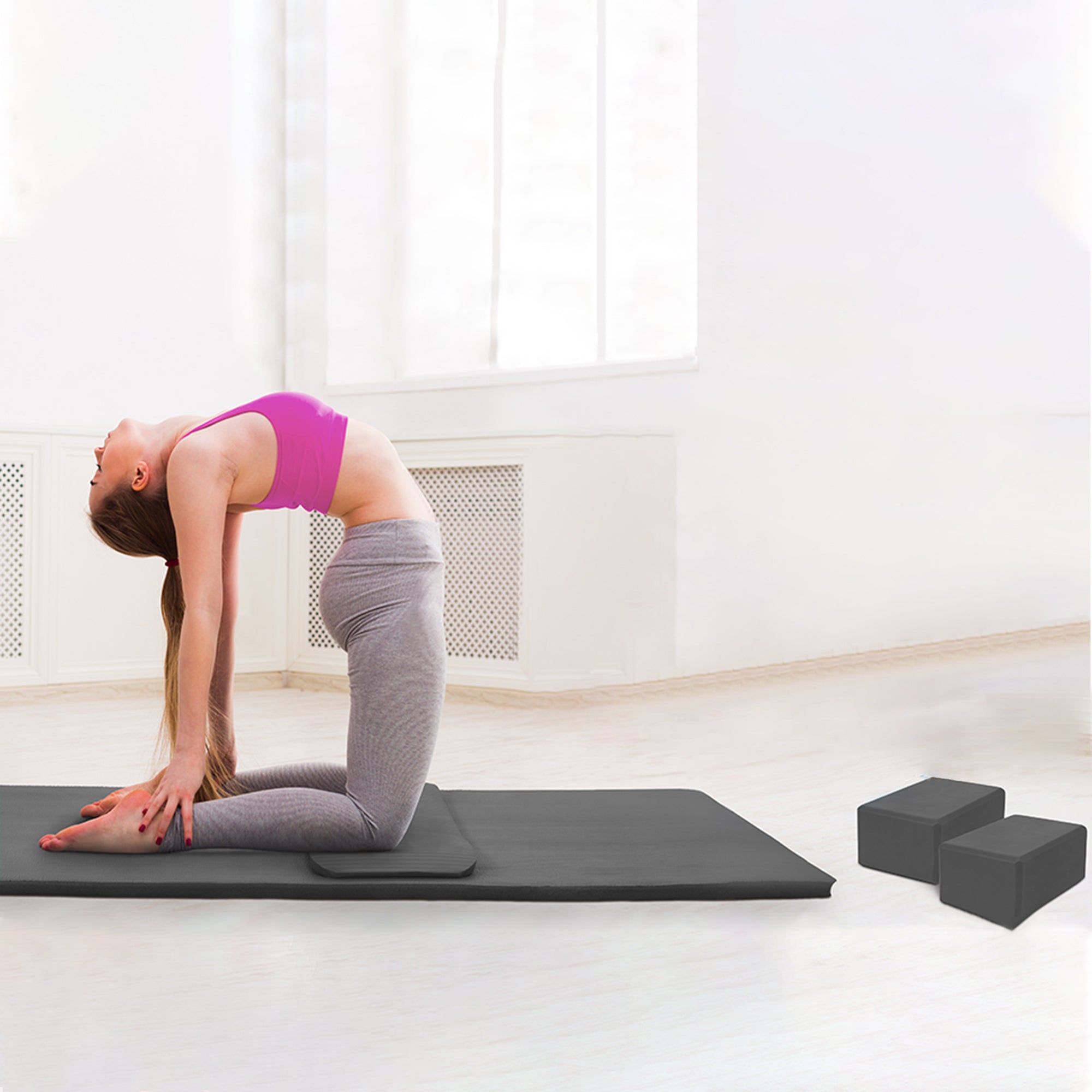 BalanceFrom 71"x24" Anti Tear Yoga Mat w/Strap, Knee Pad & Blocks,Gray(Open Box) - VMInnovations