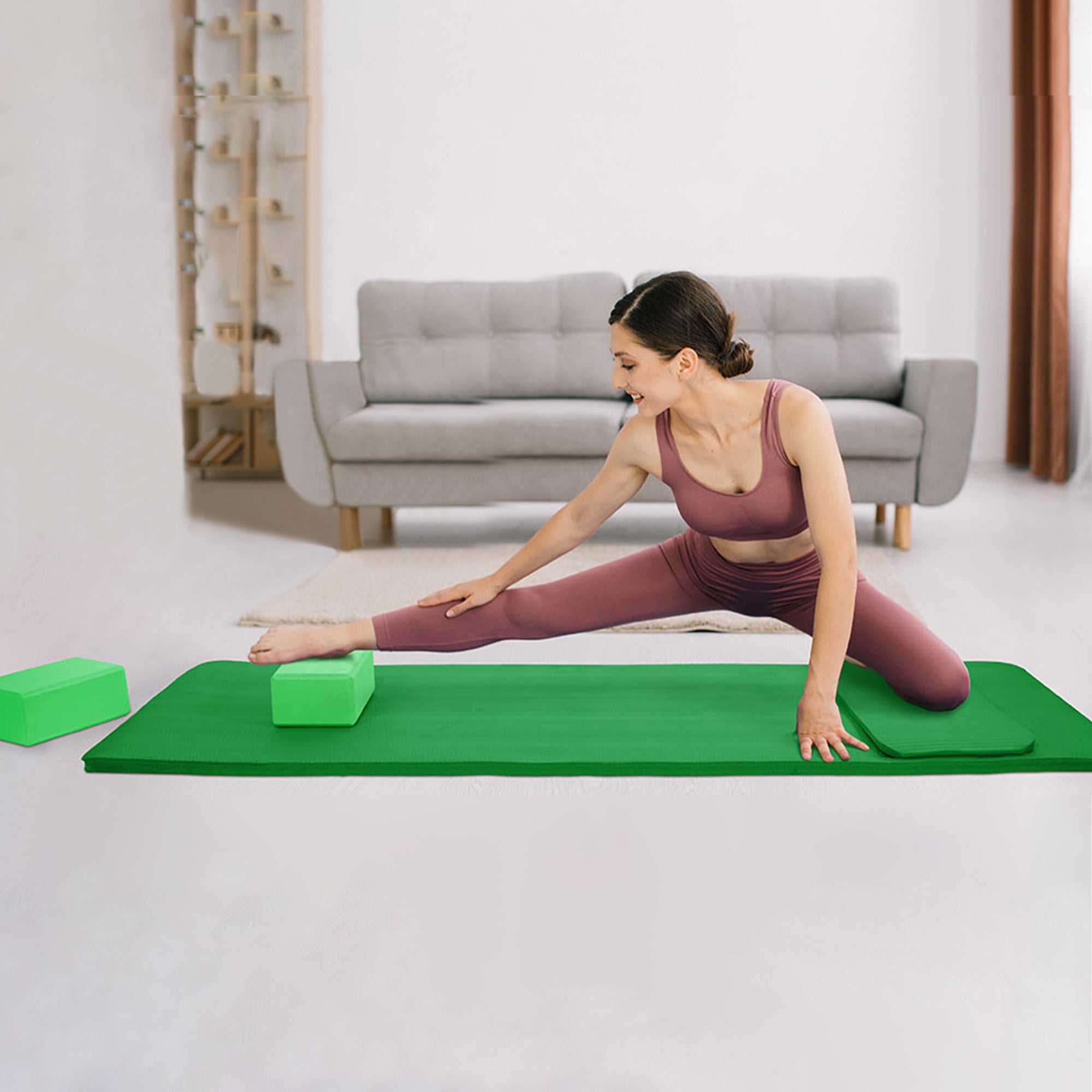 BalanceFrom 71"x24" AntiTear Yoga Mat w/Strap, Knee Pad & Blocks,Green(Open Box) - VMInnovations