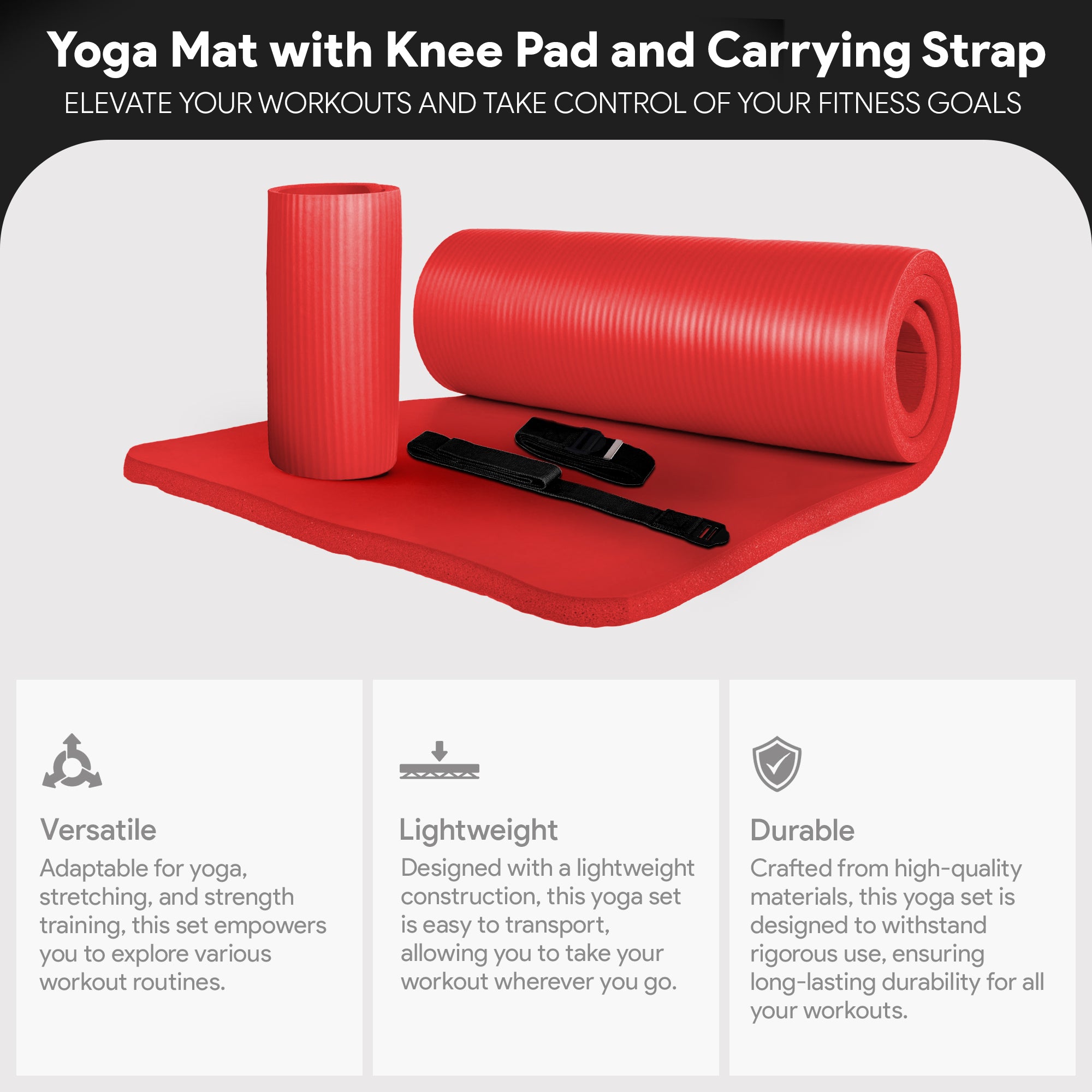 BalanceFrom Fitness 1" Extra Thick Yoga Mat w/Knee Pad and Carrying Strap, Red - VMInnovations