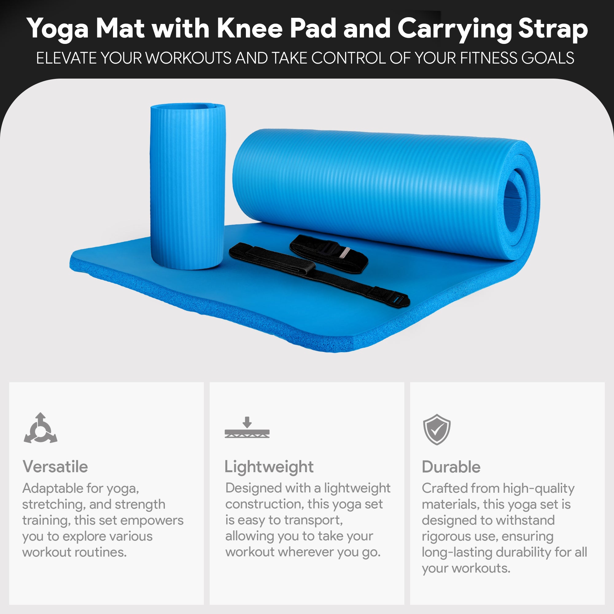BalanceFrom 1" Extra Thick Yoga Mat w/Knee Pad & Carrying Strap, Blue (Open Box) - VMInnovations