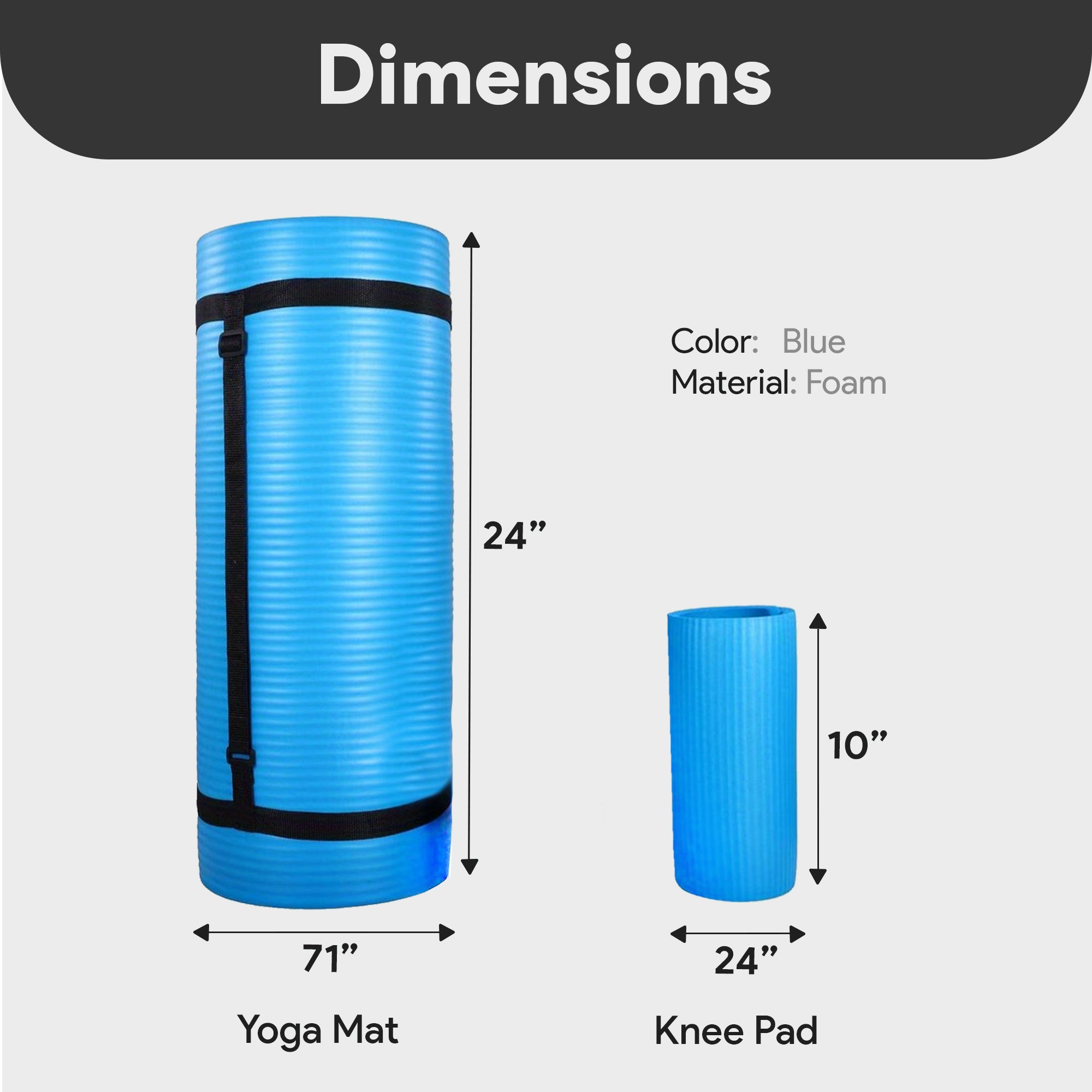 BalanceFrom Yoga Mat with Knee Pad, Yoga Blocks, Carrying Strap, and Extra 1-Inch Foam, Exercise Mat for Gym or Home Workout, 71" x 24", Blue