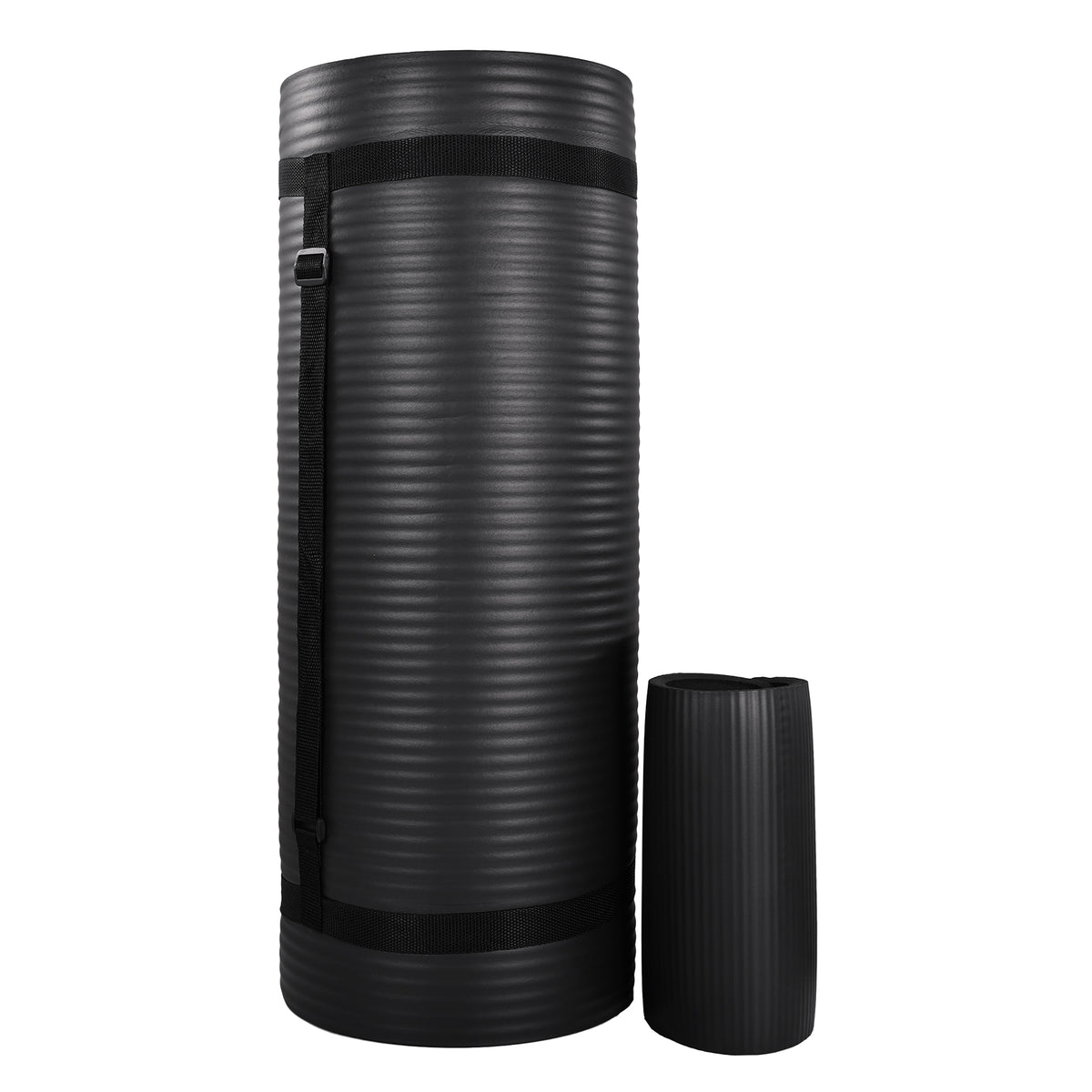 BalanceFrom Yoga Mat with Knee Pad, Yoga Blocks, Carrying Strap, and Extra 1-Inch Foam, Exercise Mat for Gym or Home Workout, 71" x 24", Black