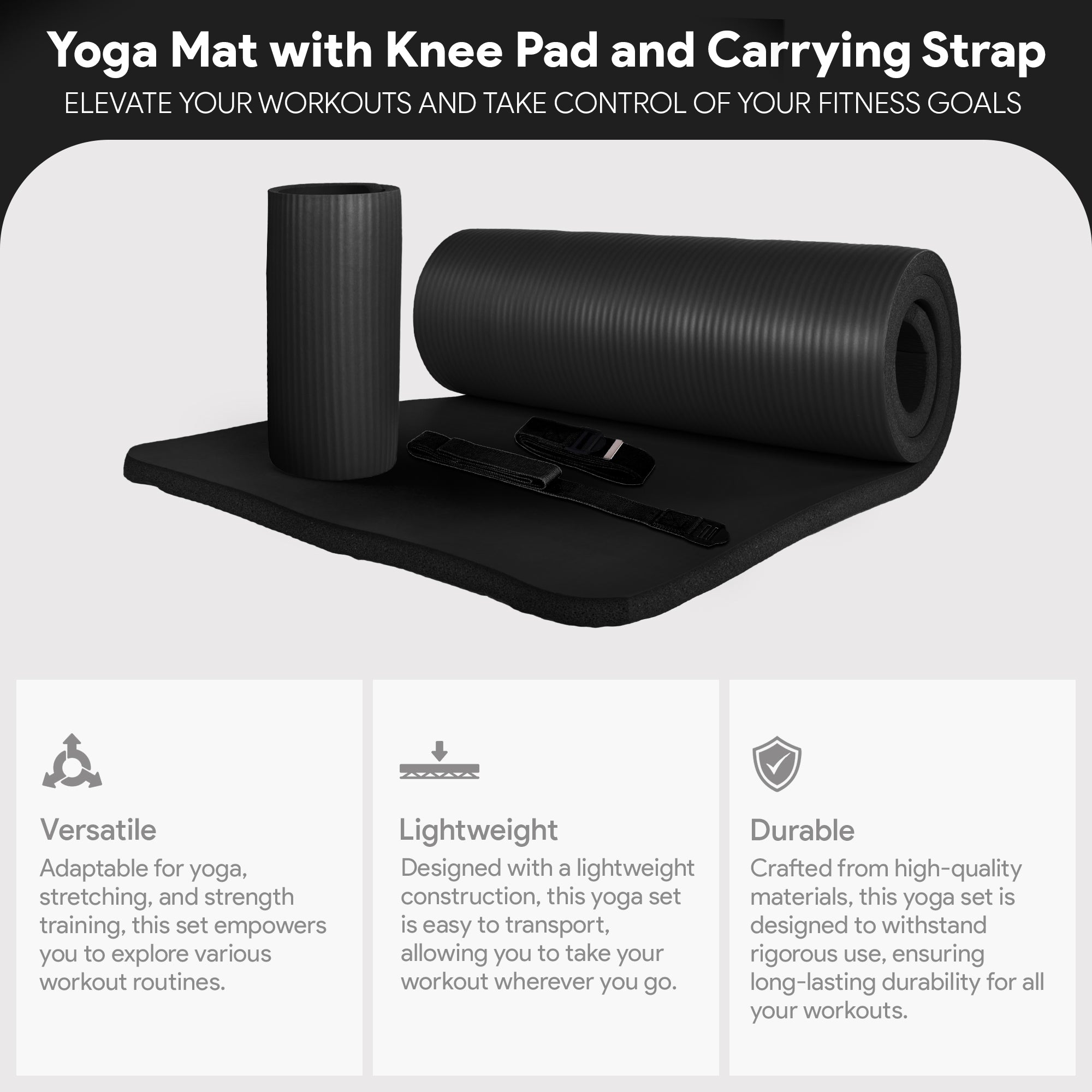 BalanceFrom 1" Extra Thick Yoga Mat w/Knee Pad and Carrying Strap, Black (Used) - VMInnovations