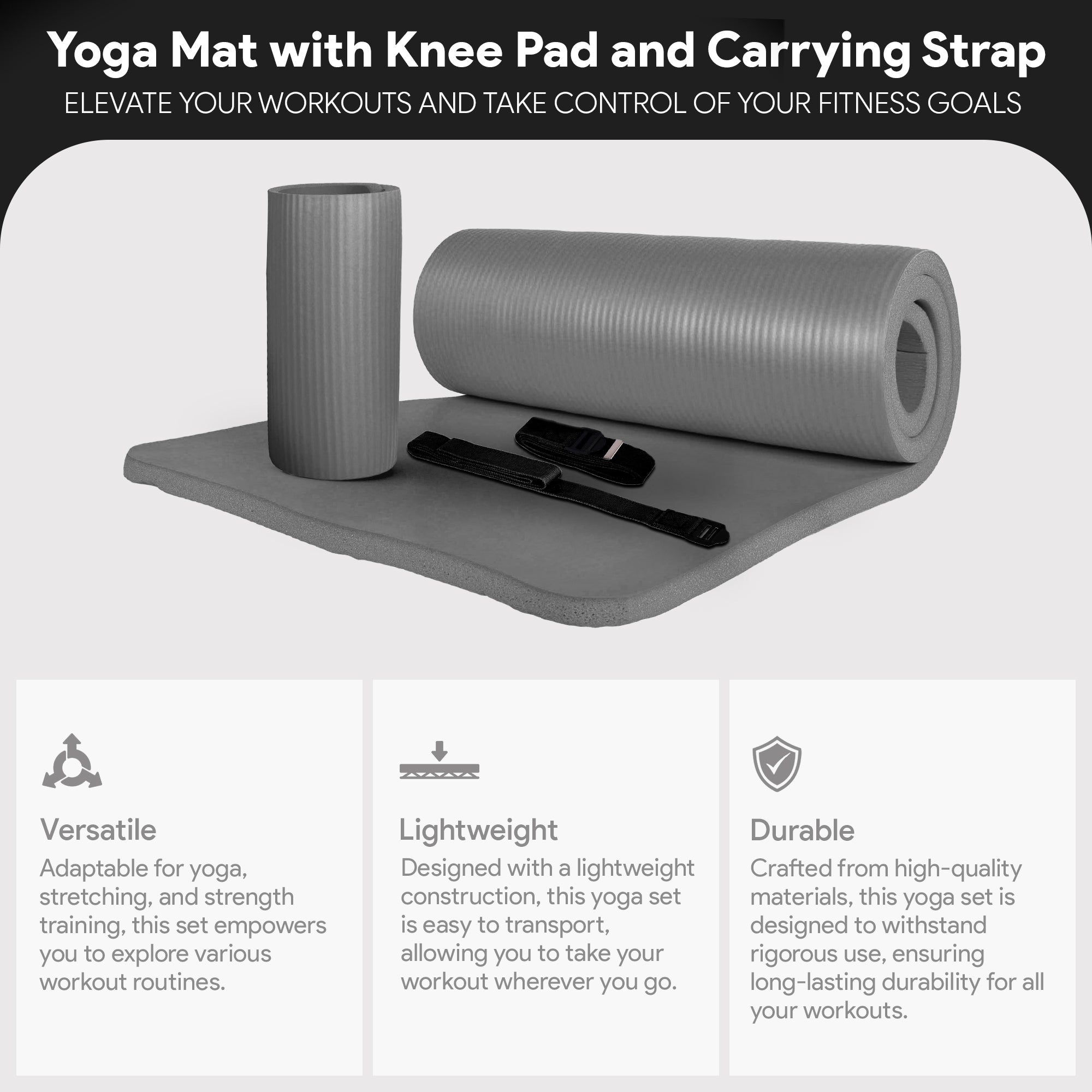 BalanceFrom Fitness 1" Thick Yoga Mat w/Knee Pad & Carrying Strap, Gray(OpenBox) - VMInnovations