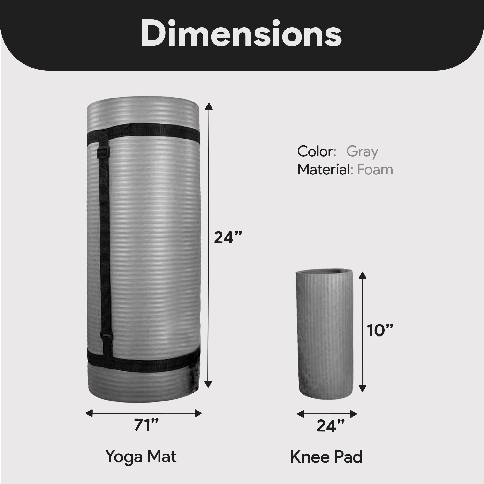 BalanceFrom Fitness 1" Thick Yoga Mat w/Knee Pad & Carrying Strap, Gray(OpenBox) - VMInnovations
