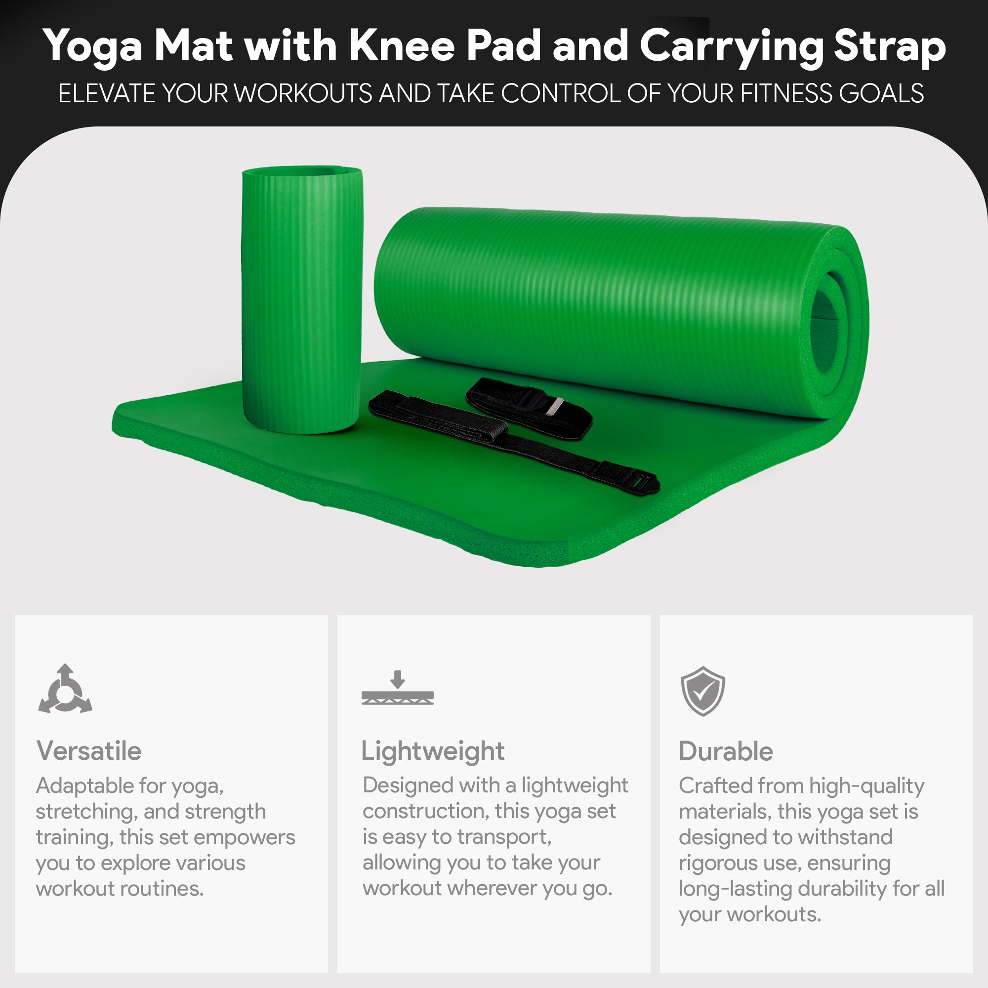 BalanceFrom Fitness 1" Extra Thick Yoga Mat w/Knee Pad and Strap, Green (Used) - VMInnovations