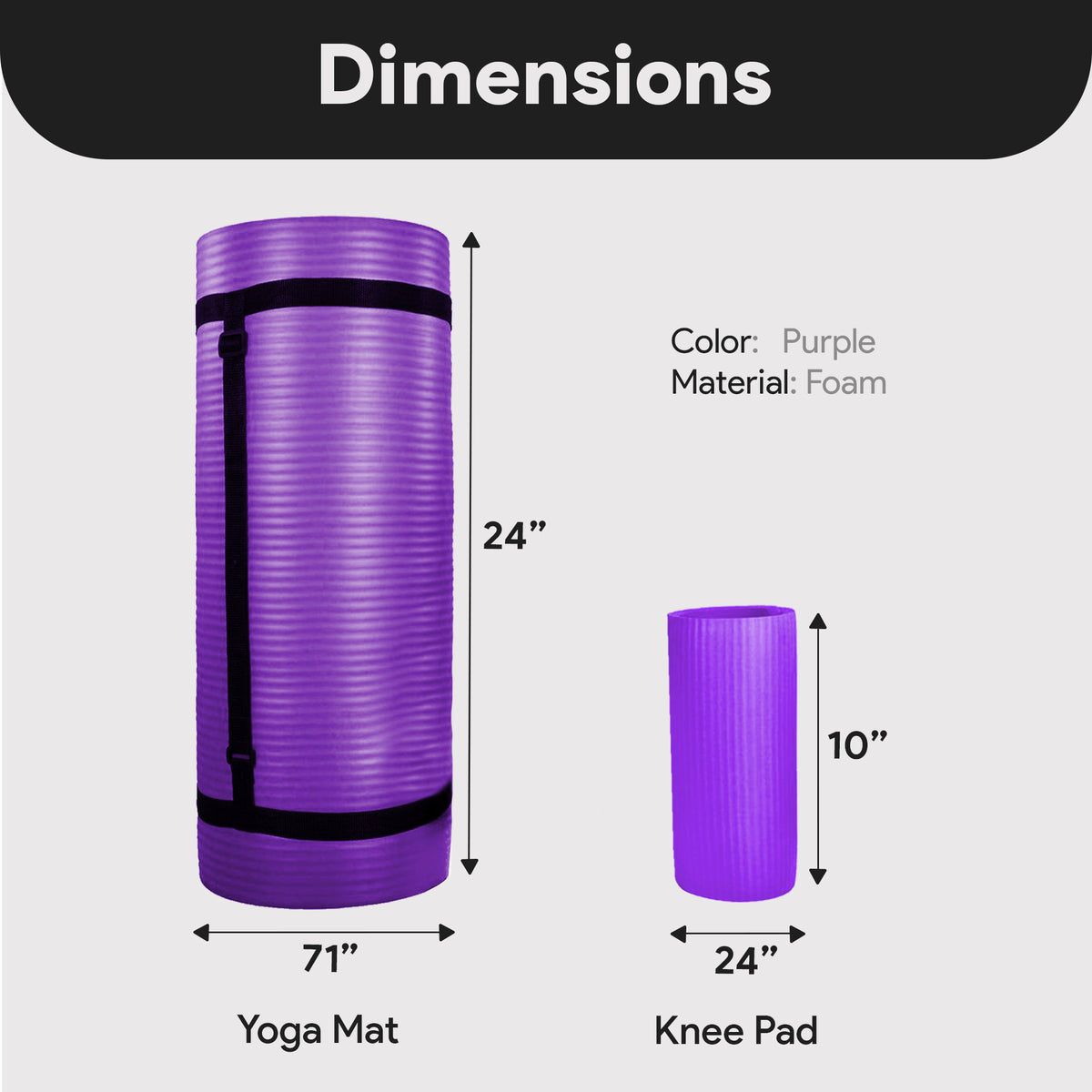 BalanceFrom Yoga Mat with Knee Pad, Yoga Blocks, Carrying Strap, and Extra 1-Inch Foam, Exercise Mat for Gym or Home Workout, 71" x 24", Purple