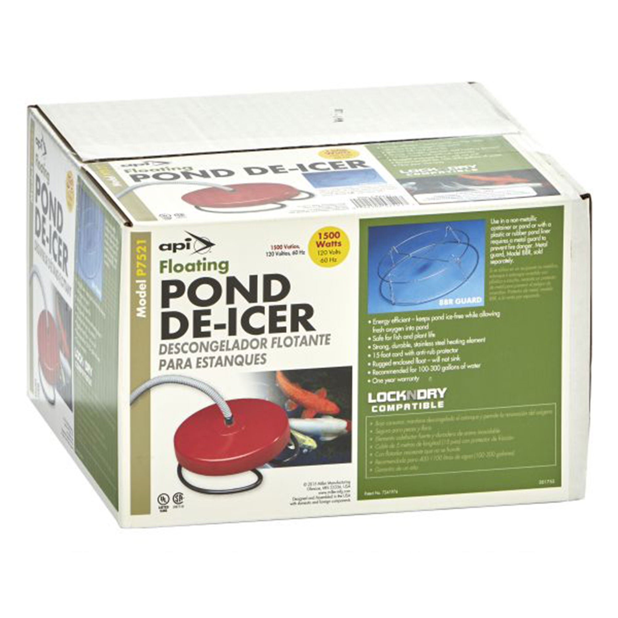 API 1500 Watt Thermostatic Winter Floating Pond Water Deicer and Heater, Red - VMInnovations