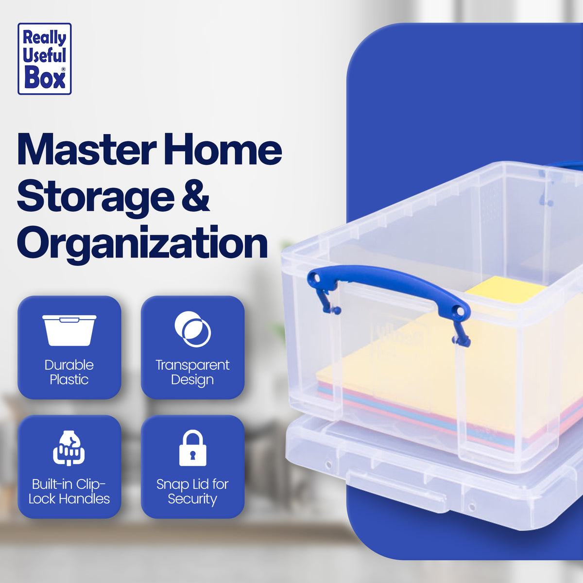 Really Useful Box 9L Plastic Container w/Snap Lid & Clip Lock Handles (Used)