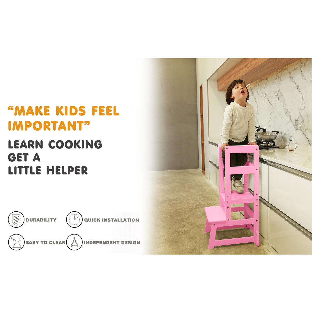 SDADI LT05E Mother's Helper Adjustable Height Kids Kitchen Step Stool, Pink - VMInnovations