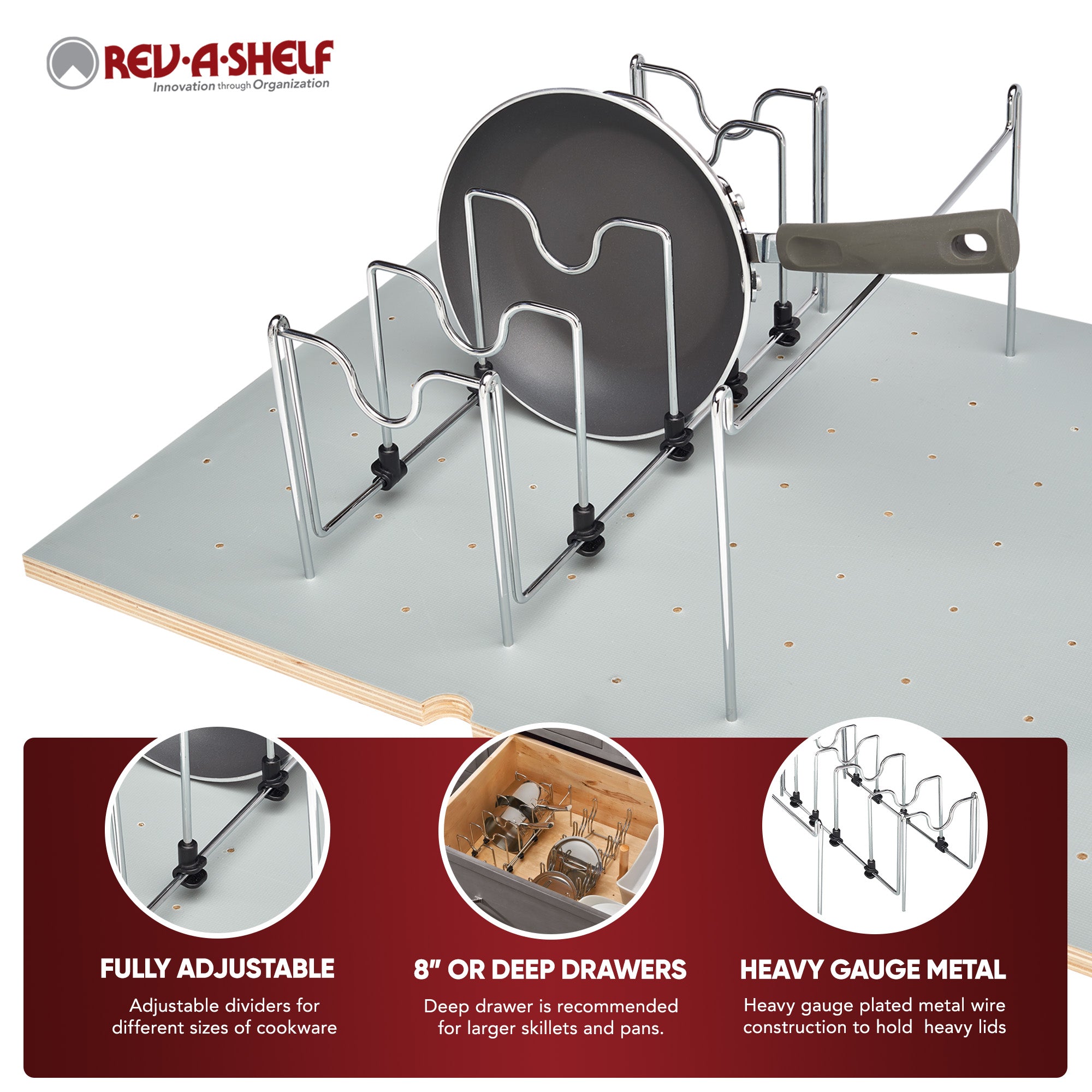 Rev-A-Shelf Drop-in Pot and Pan Organizer for 4DPS Model Peg Boards, 5DCD-1-CR - VMInnovations