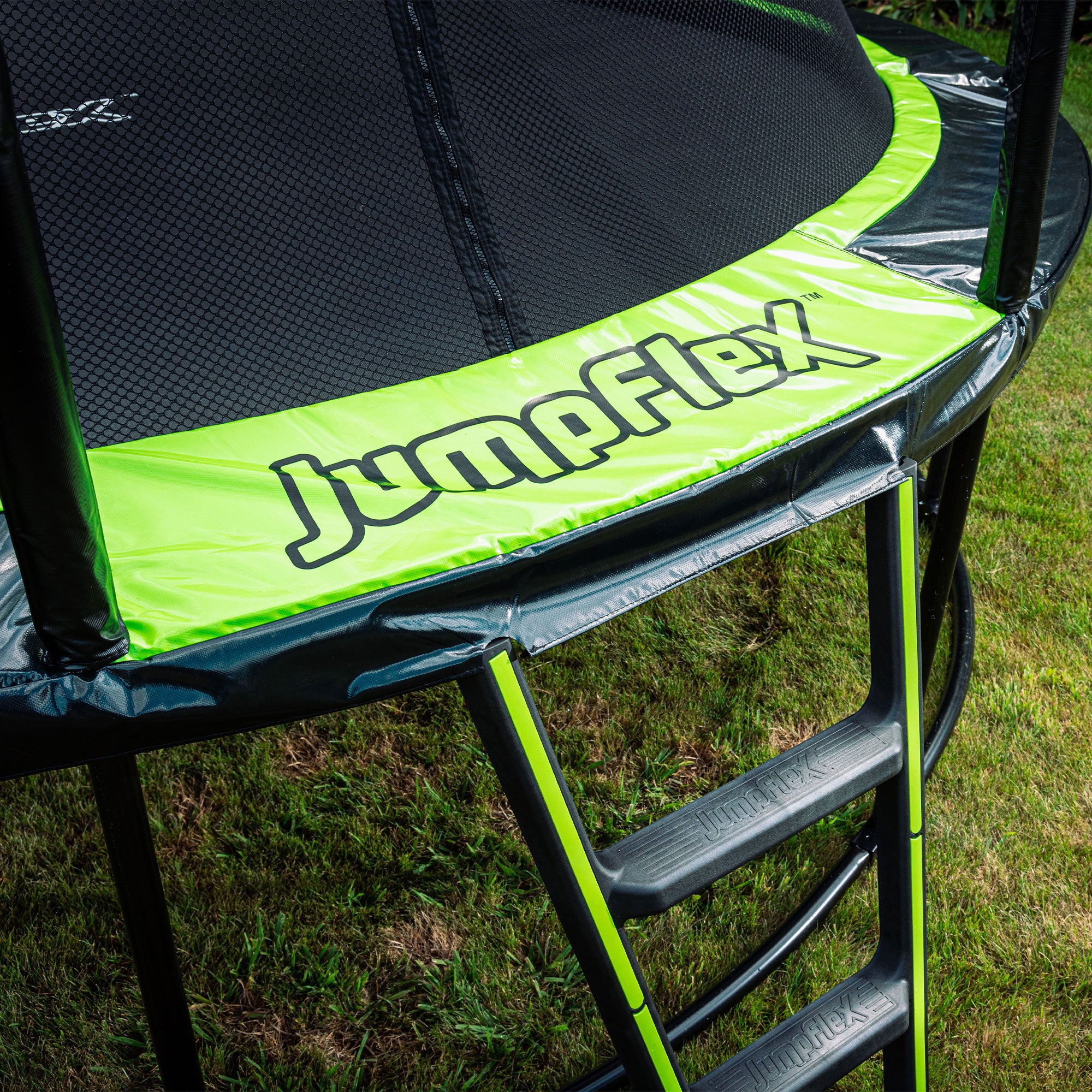 JumpFlex HERO 14' Trampoline for Kids Outdoor Play Equipment with Net & Ladder - VMInnovations
