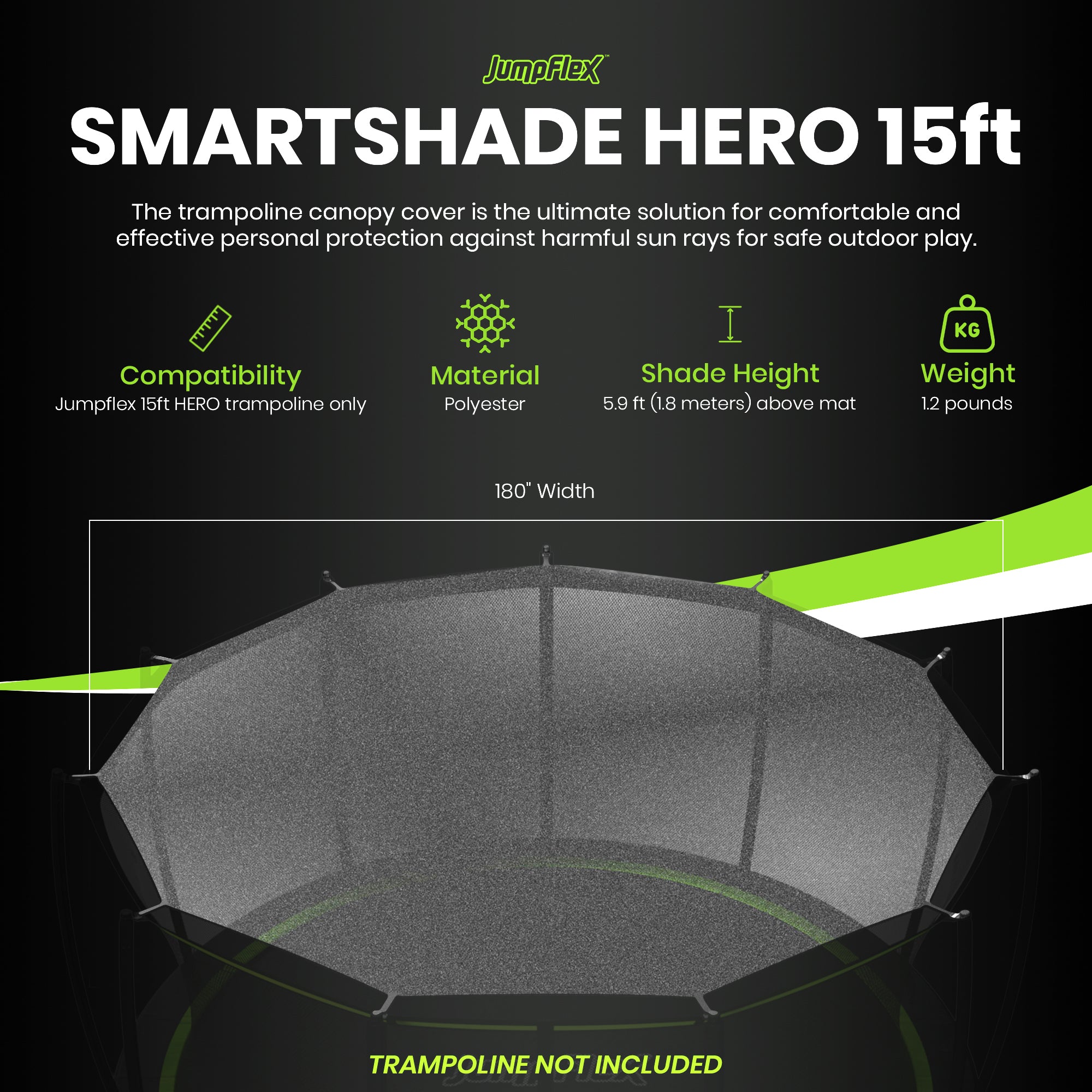 JumpFlex SMARTSHADE Shade Cover for HERO 15' Model ONLY, TRAMPOLINE NOT INCLUDED - VMInnovations