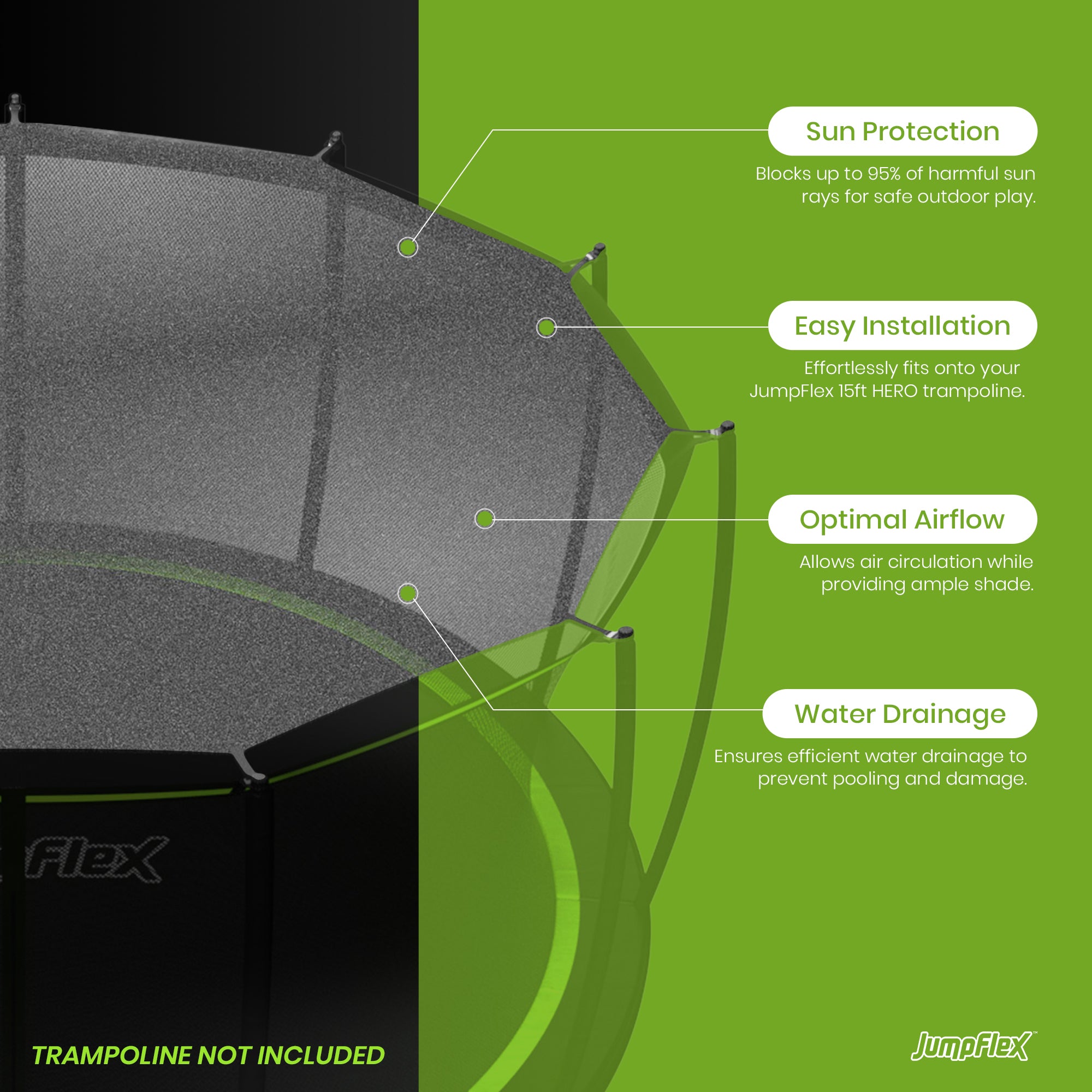 JumpFlex SMARTSHADE Shade Cover for HERO 15' Model ONLY, TRAMPOLINE NOT INCLUDED - VMInnovations