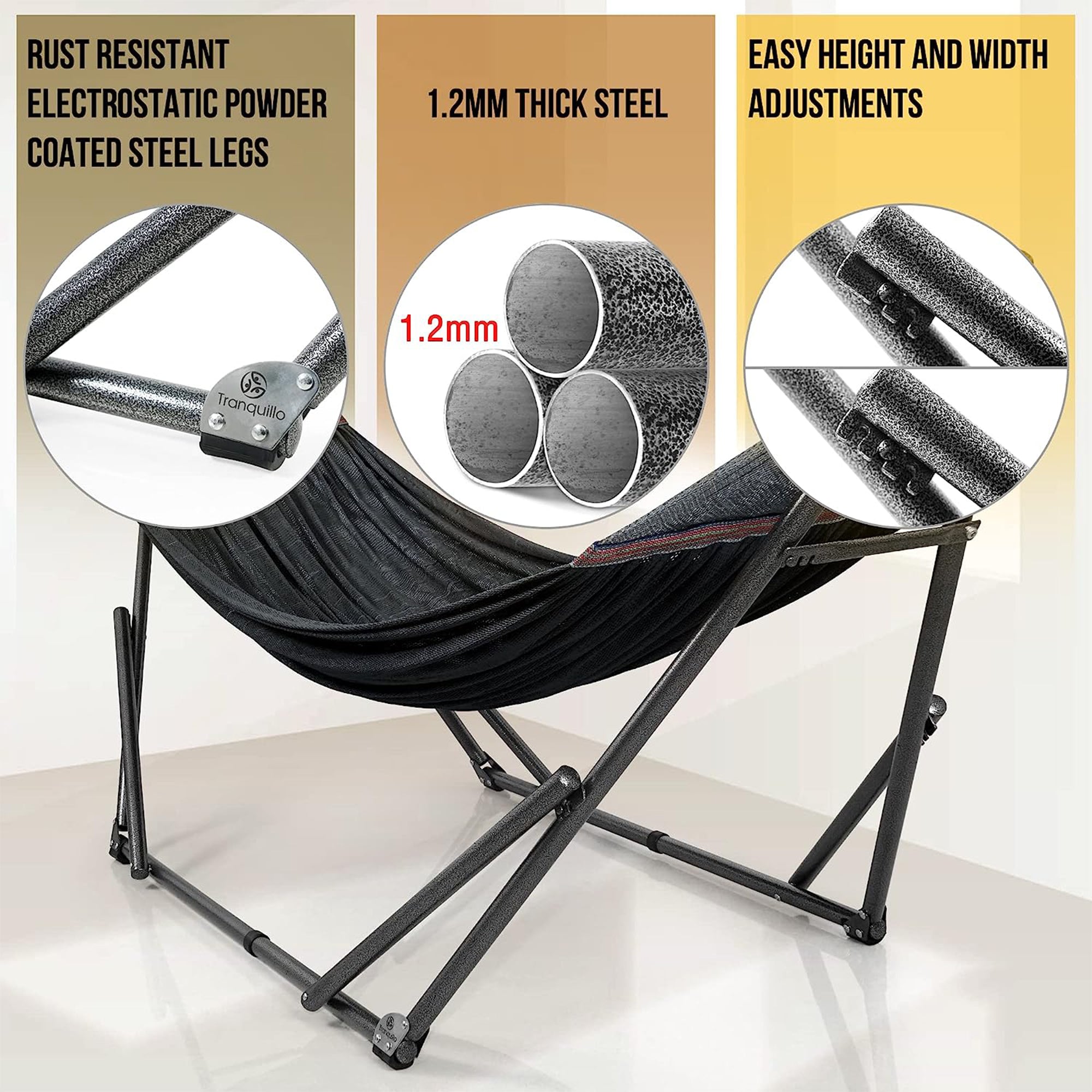 Tranquillo 106.5" Double Hammock w/Adjustable Stand & Bag, Black (For Parts) - VMInnovations