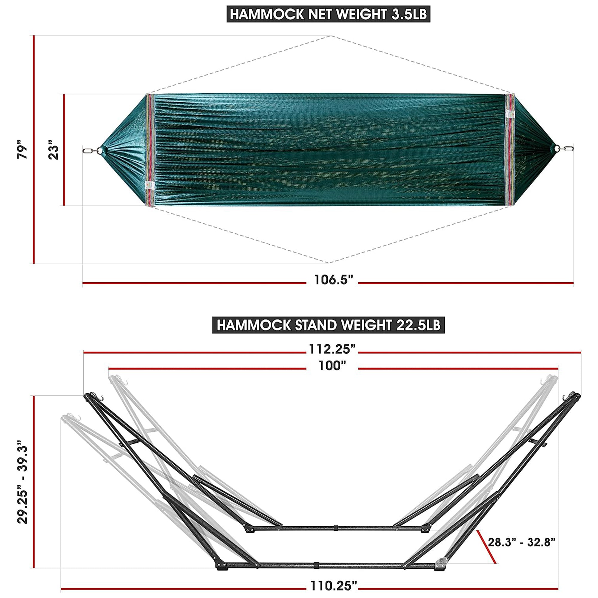 Tranquillo Universal 106.5" Double Hammock with Adjustable Stand & Bag, (Used) - VMInnovations