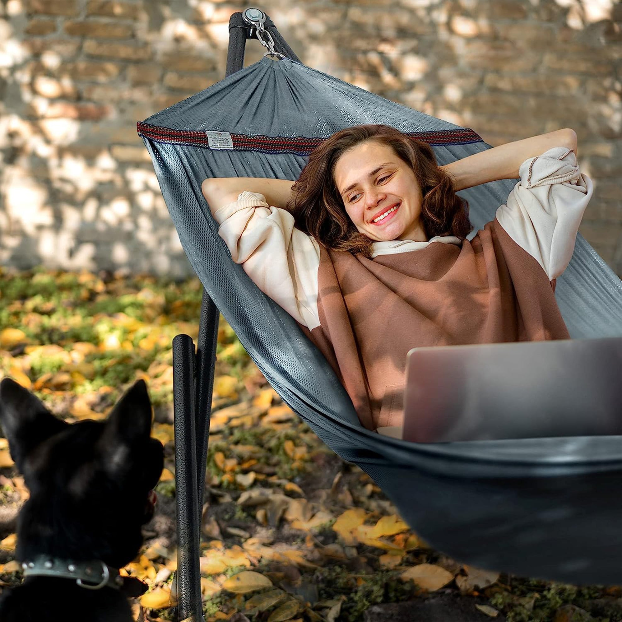 Tranquillo 116" Double Hammock with Adjustable Stand and Bag, Gray (Open Box) - VMInnovations