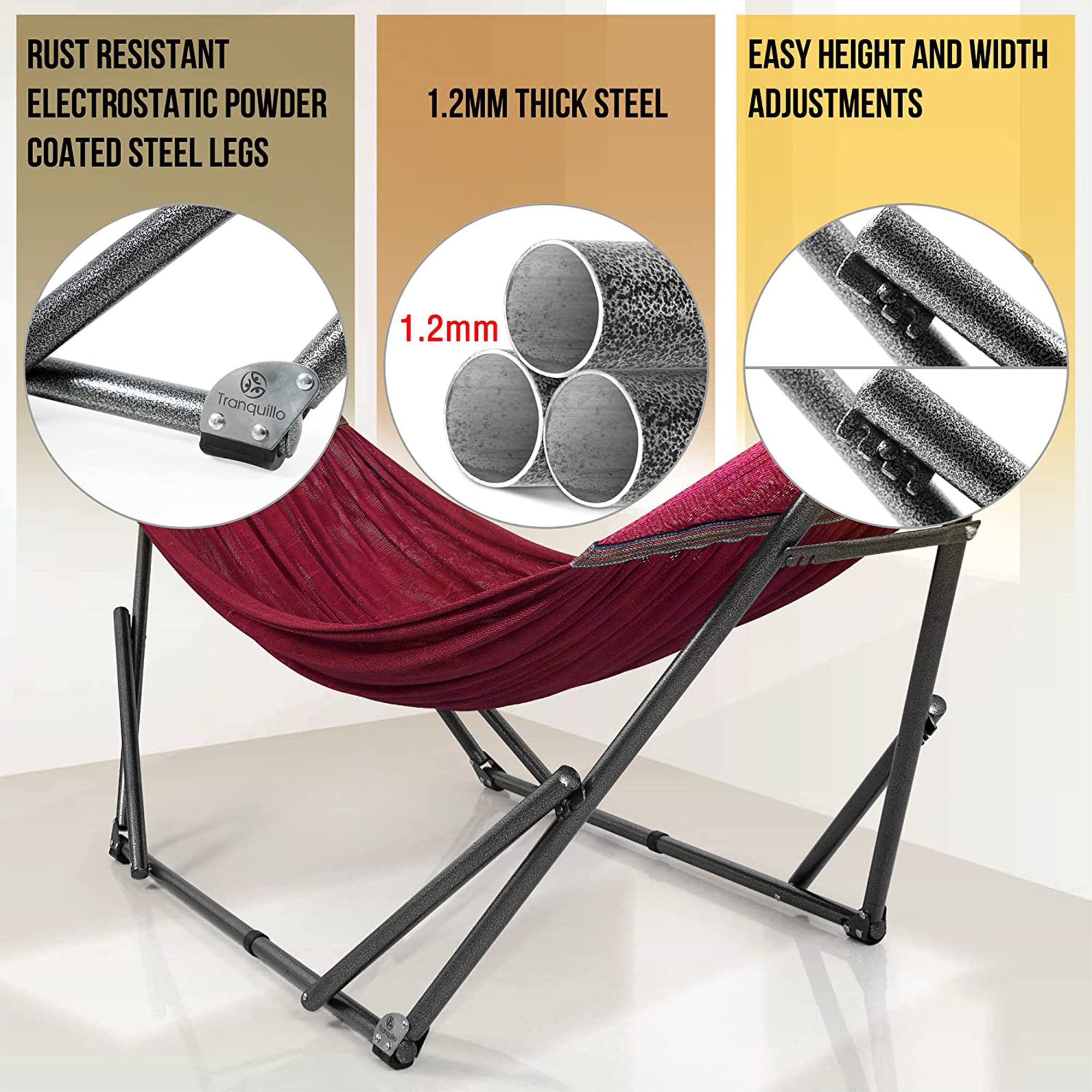Tranquillo 106.5" Double Hammock w/Adjustable Stand and Bag, Red (Open Box) - VMInnovations