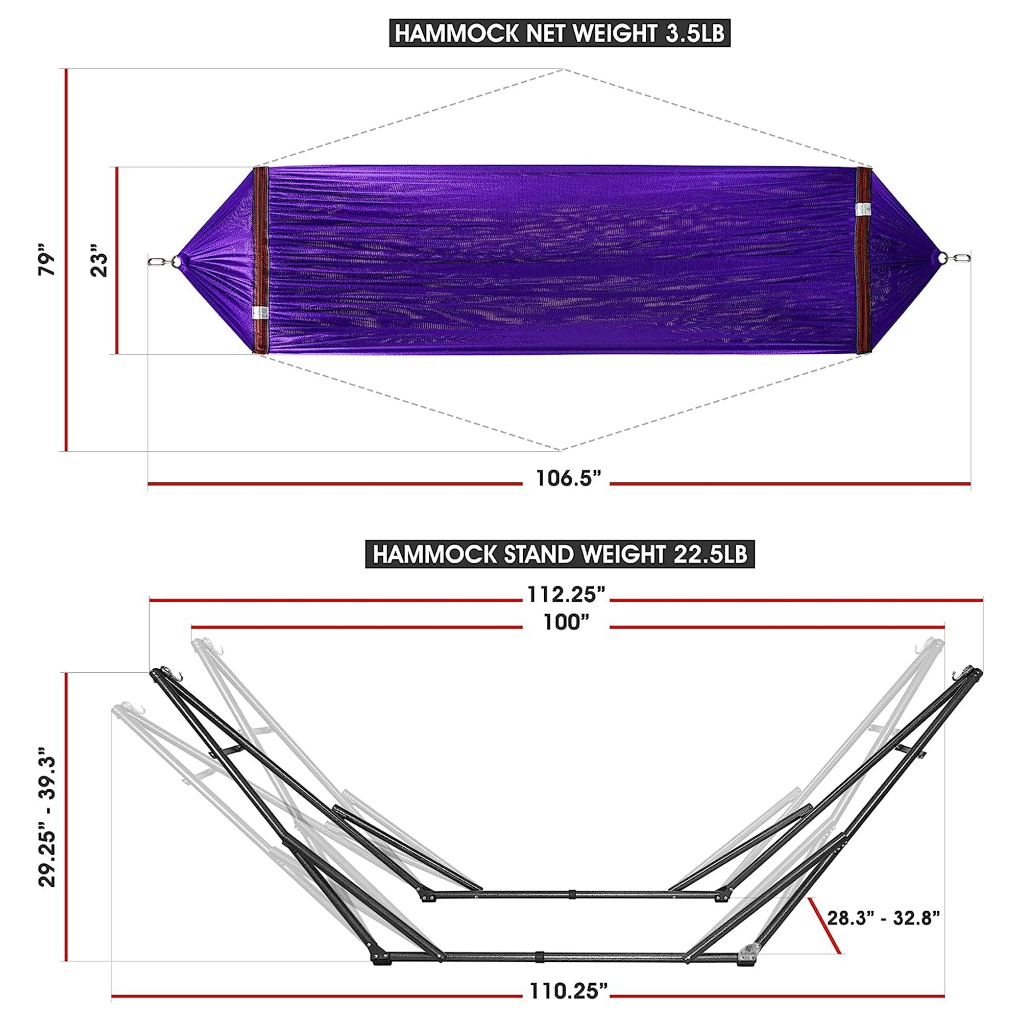Tranquillo 106.5" Double Hammock with Adjustable Stand and Bag, Purple (Used) - VMInnovations