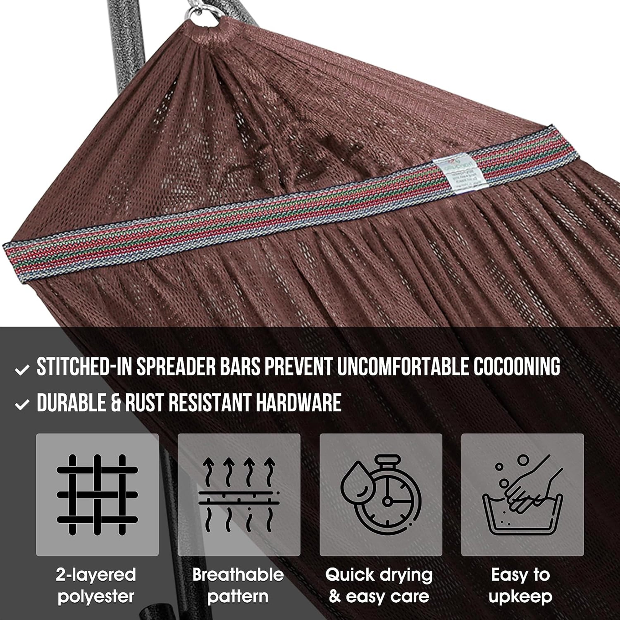 Tranquillo 116" Double Hammock with Adjustable Stand and Bag, Brown (For Parts)