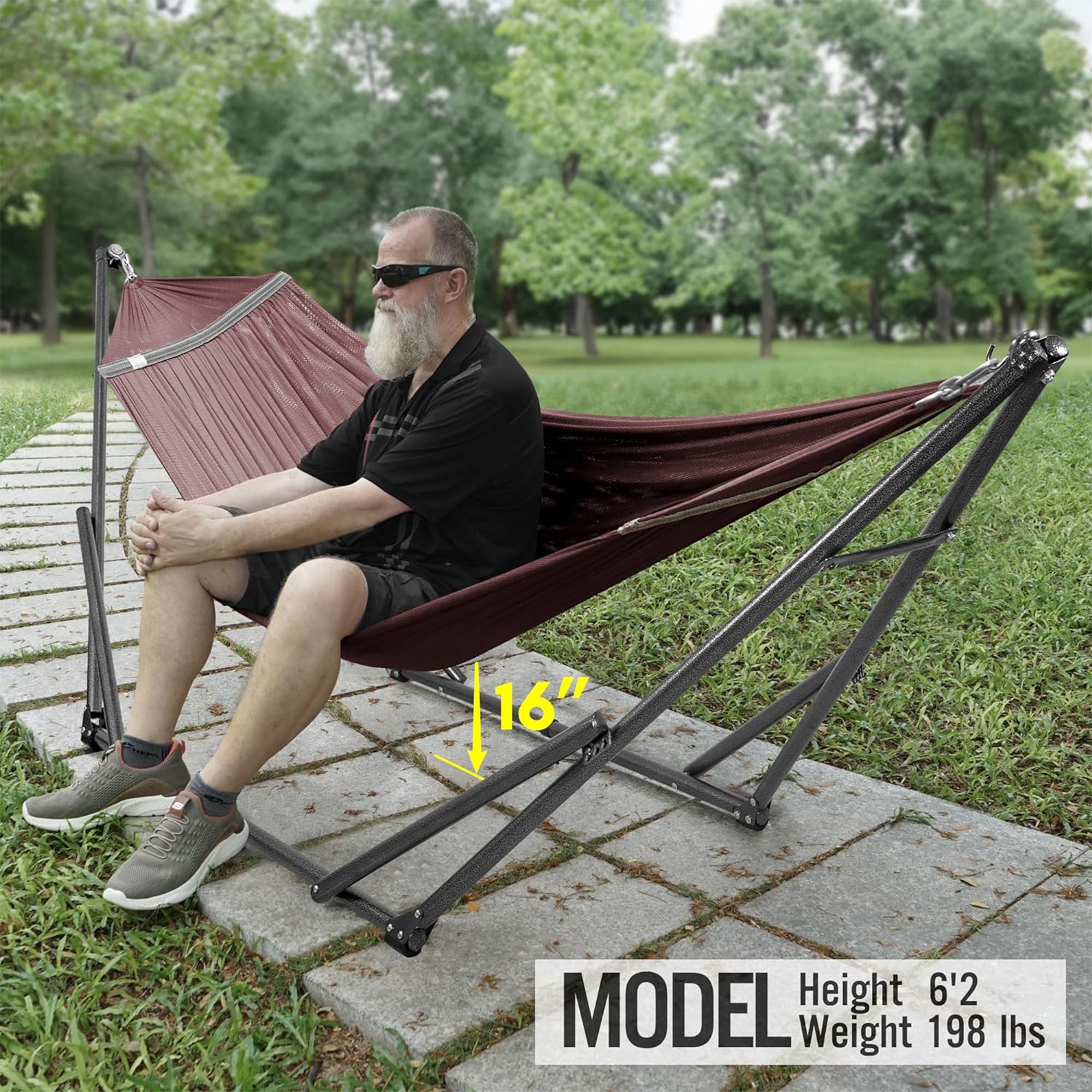 Tranquillo Universal 116" Double Hammock w/Adjustable Stand and Bag, Brown(Used) - VMInnovations