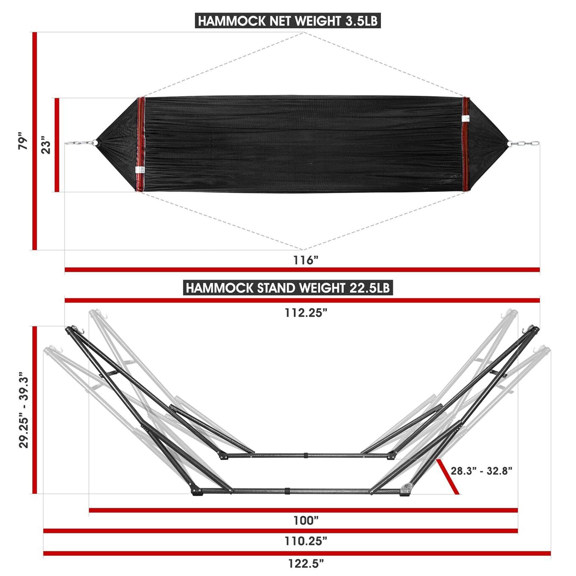 Tranquillo Universal 116" Double Hammock w/Adjustable Stand & Bag, (For Parts)