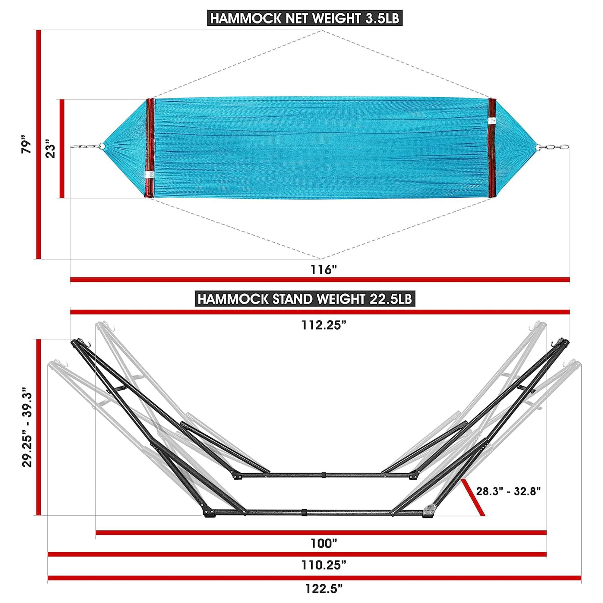 Tranquillo Universal Double Hammock w/Adjustable Stand & Bag, Sky Blue(Open Box) - VMInnovations