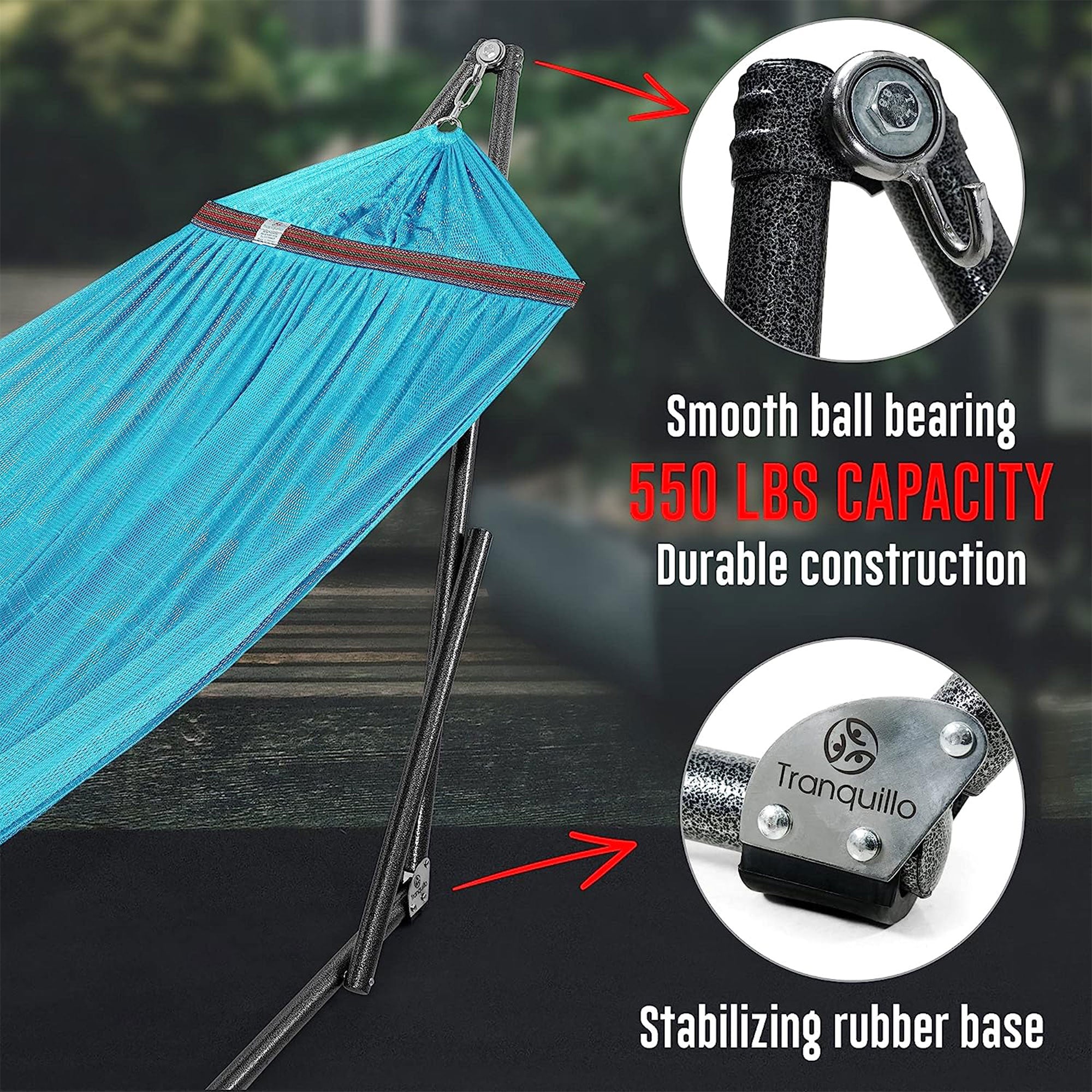 Tranquillo Universal Double Hammock w/Adjustable Stand & Bag, Sky Blue(Open Box) - VMInnovations