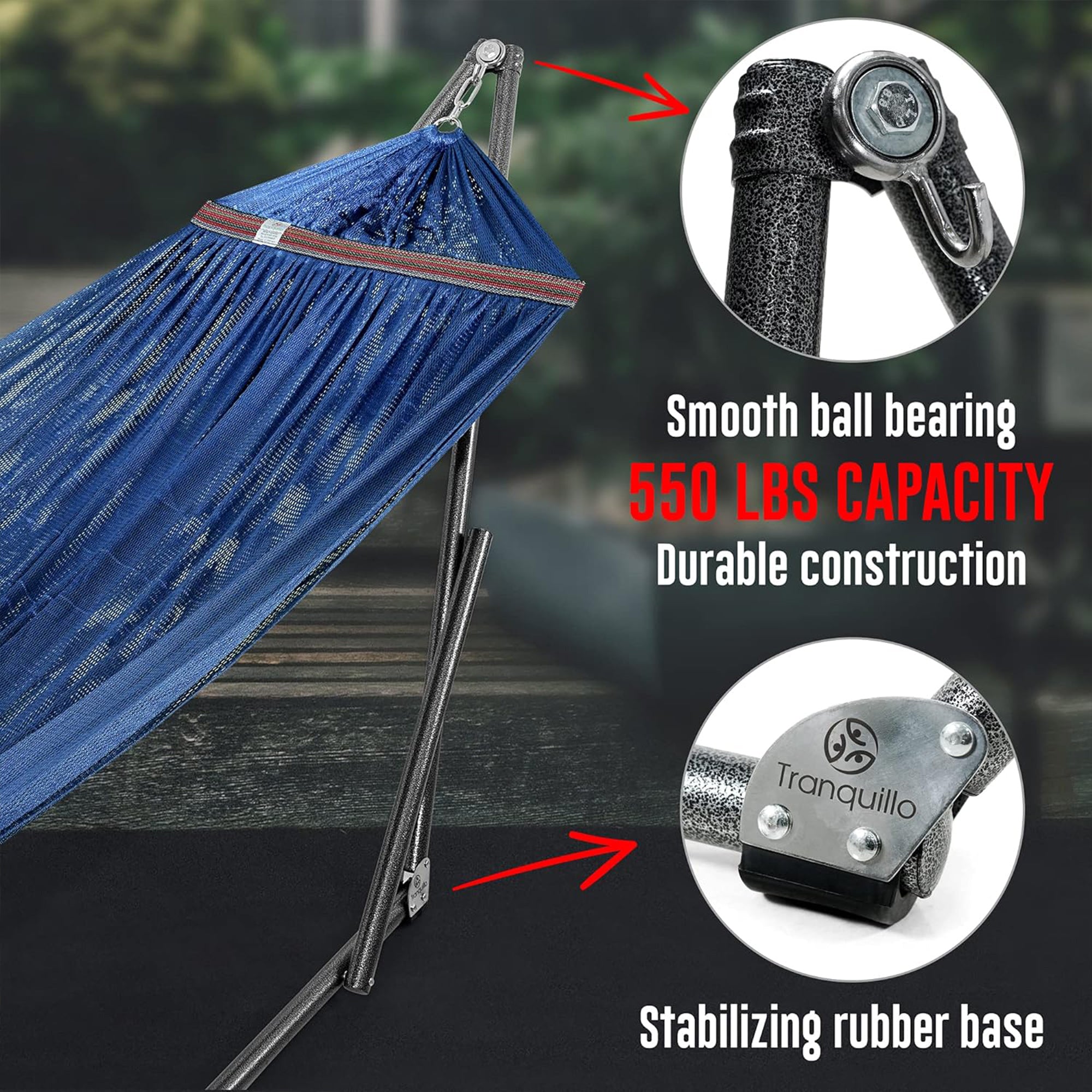 Tranquillo 116" Double Hammock with Adjustable Stand and Bag, Aegean (Used) - VMInnovations
