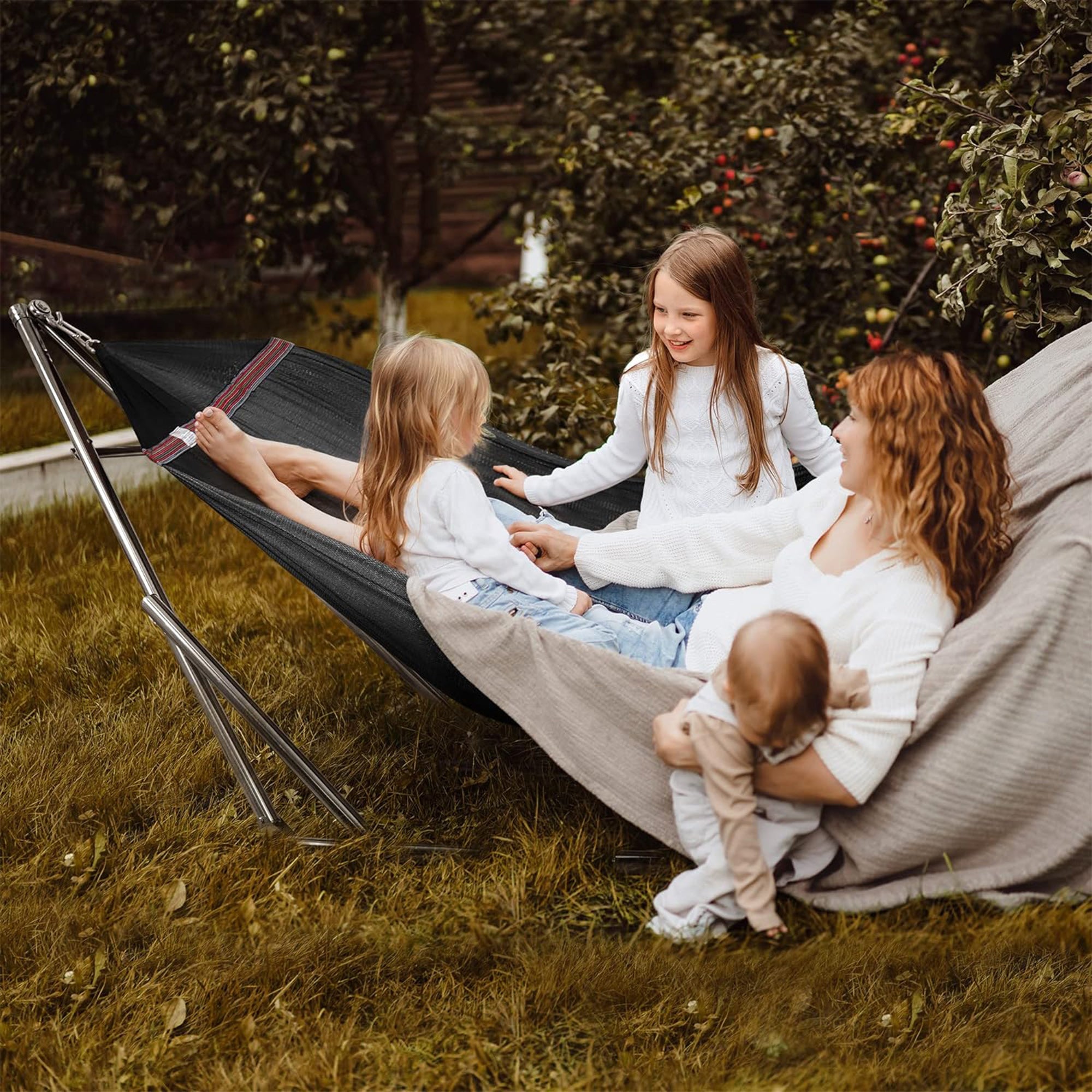 Tranquillo 106" Double Hammock with Adjustable Stand and Bag, Black (Used)