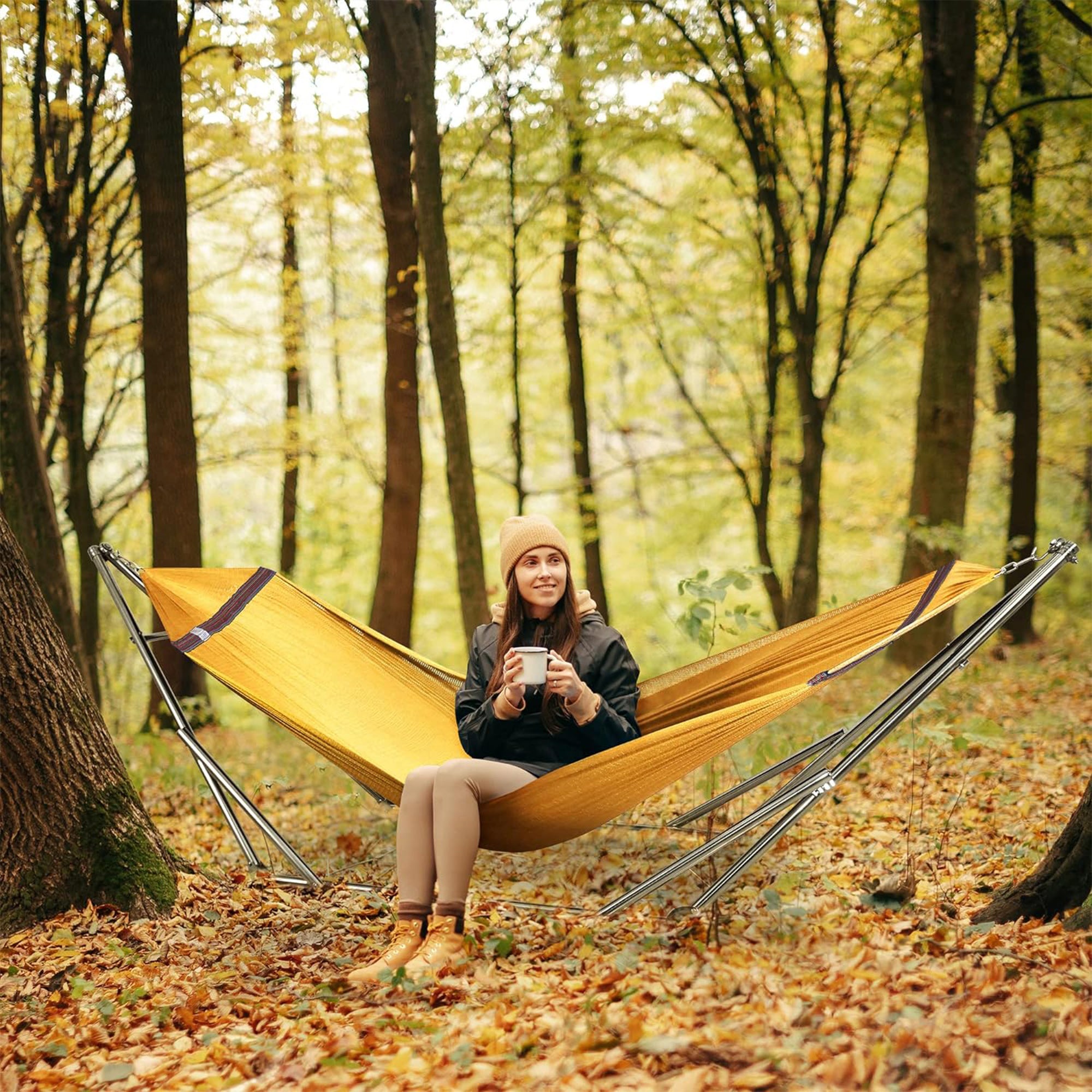 Tranquillo 106" Double Hammock with Adjustable Stand and Bag, Yellow (Open Box) - VMInnovations