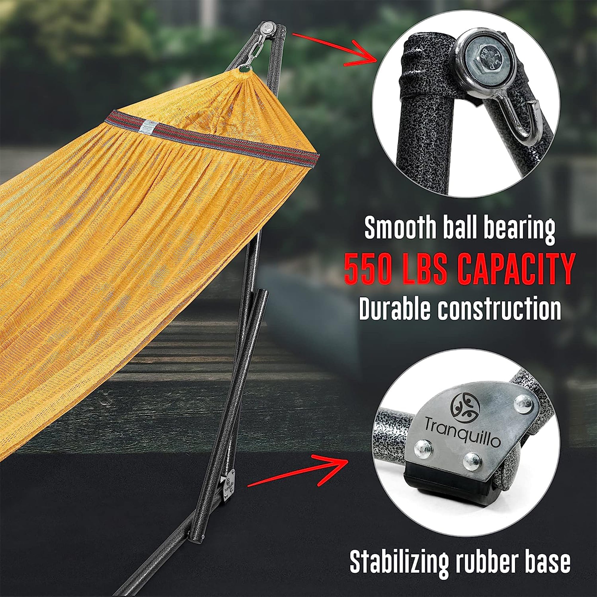 Tranquillo 116" Double Hammock with Adjustable Stand and Bag, Yellow (For Parts) - VMInnovations