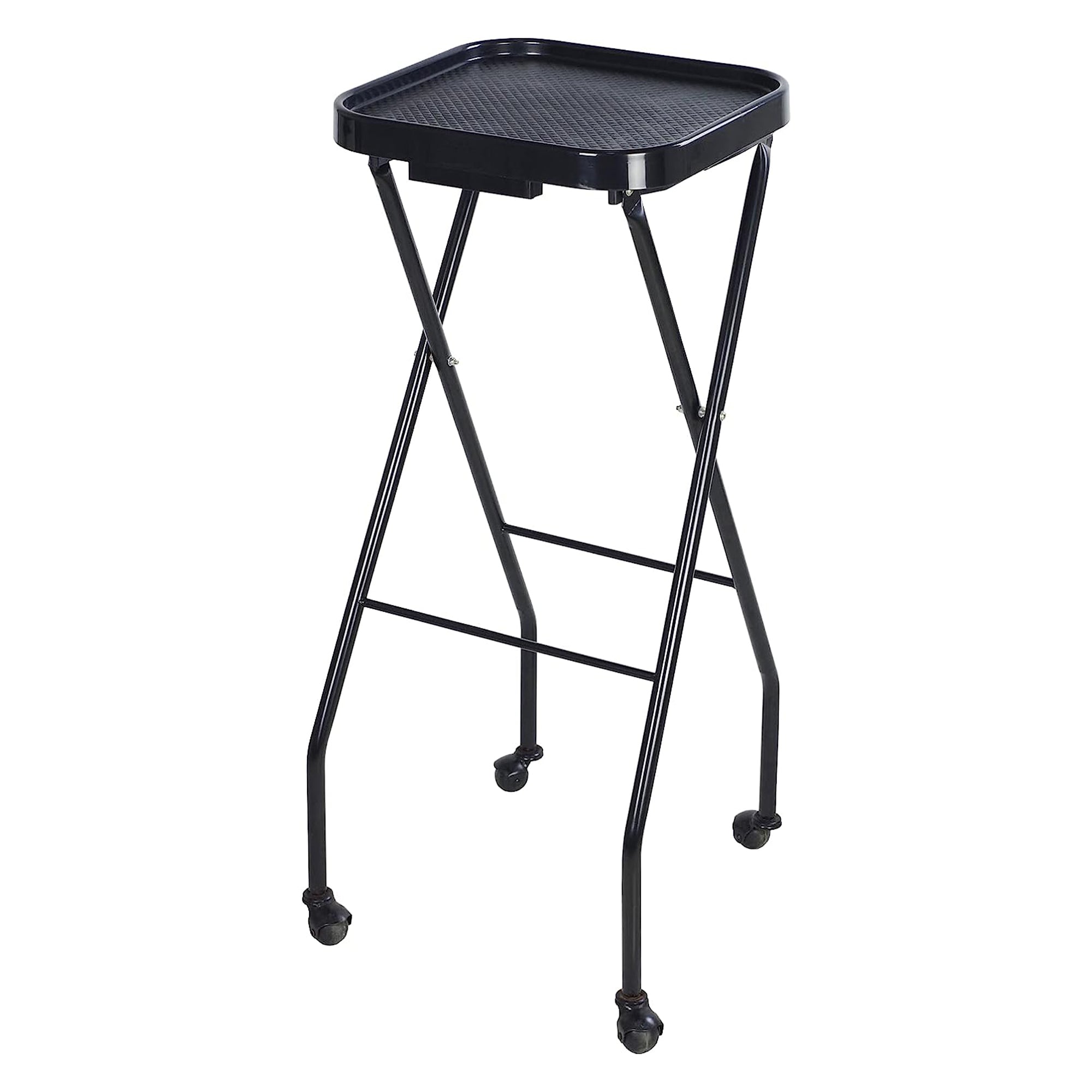 PureSana Chromium Professional Foldaway Salon Service Tray with Wheels, Black - VMInnovations