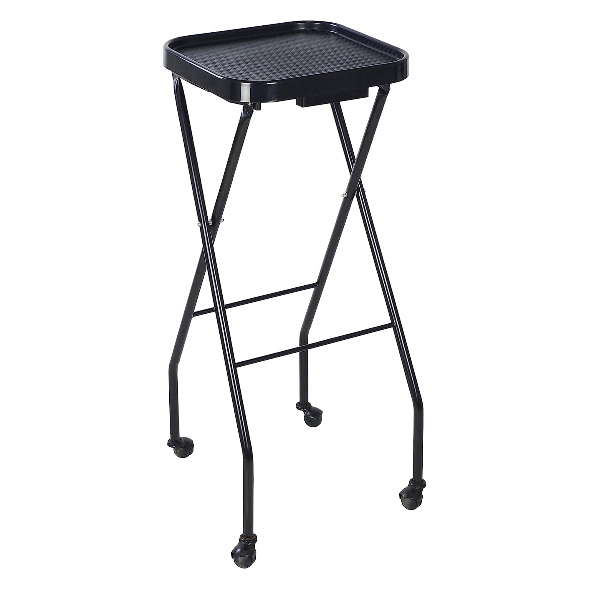 PureSana Chromium Professional Foldaway Salon Service Tray with Wheels, Black - VMInnovations