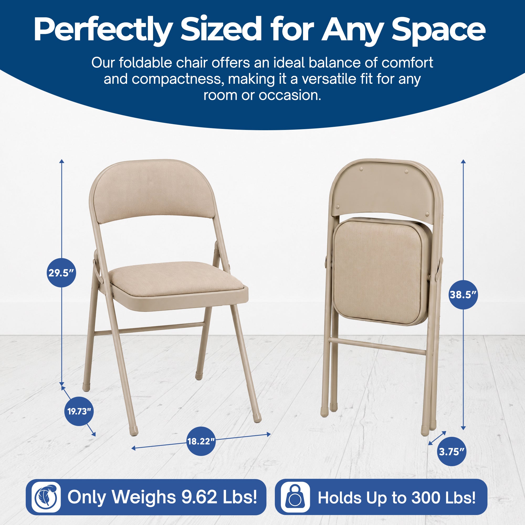 MECO Sudden Comfort Deluxe Sand Fabric Padded Folding Chair, Buff (Set of 4) - VMInnovations