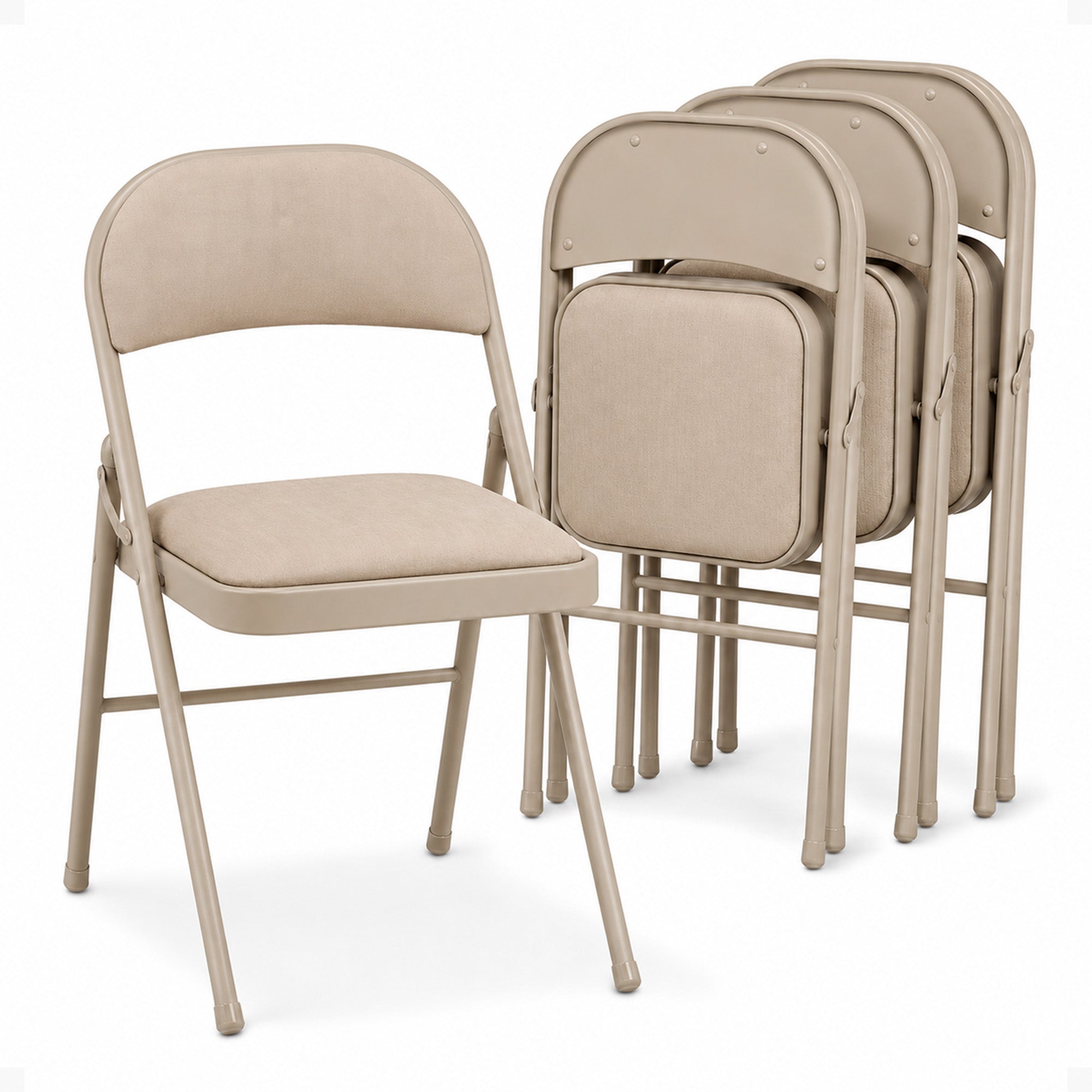 MECO Sudden Comfort Deluxe Sand Fabric Padded Folding Chair, Buff (Set of 4) - VMInnovations