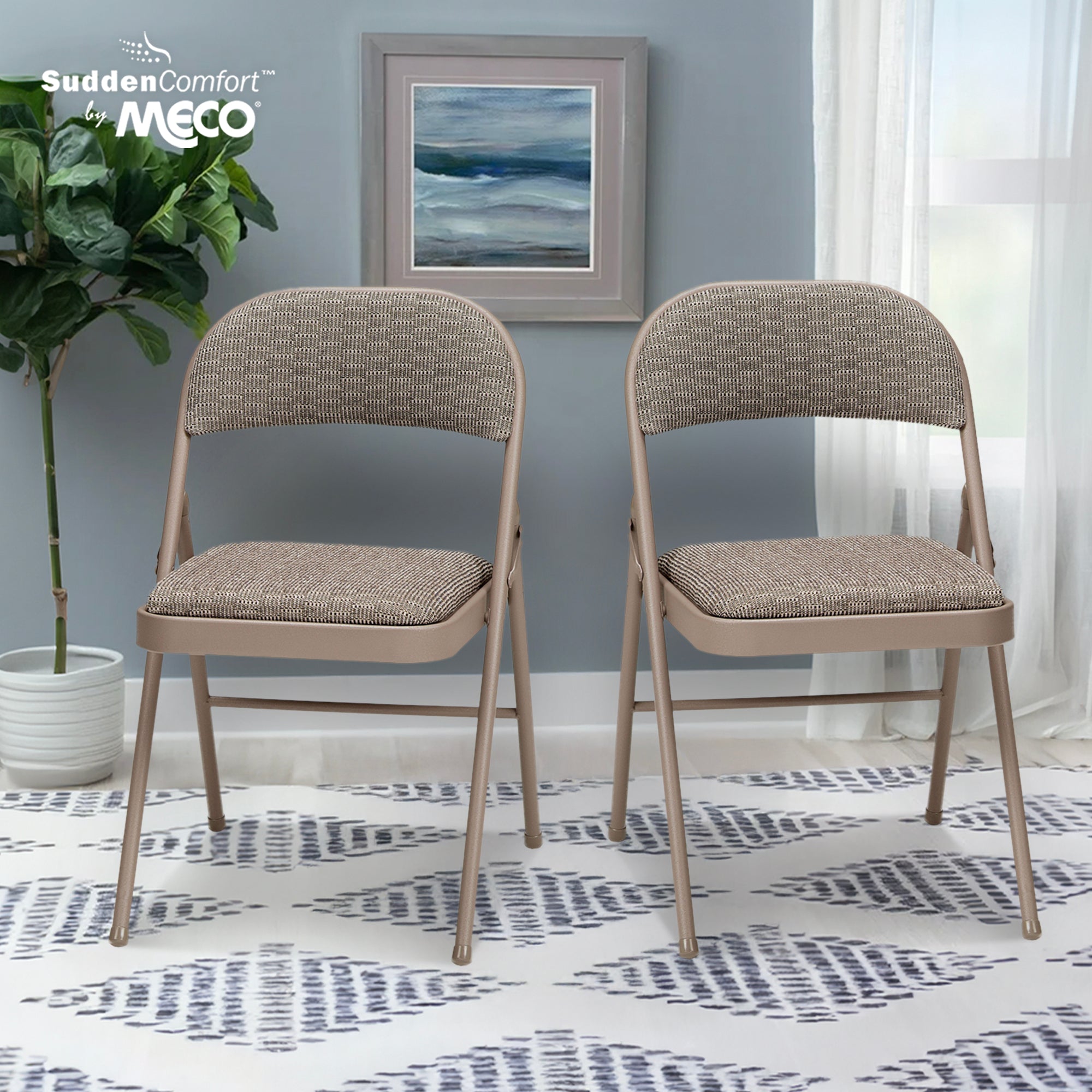 MECO Sudden Comfort Deluxe Courtyard Fabric Padded Folding Chair, (Set of 4) - VMInnovations