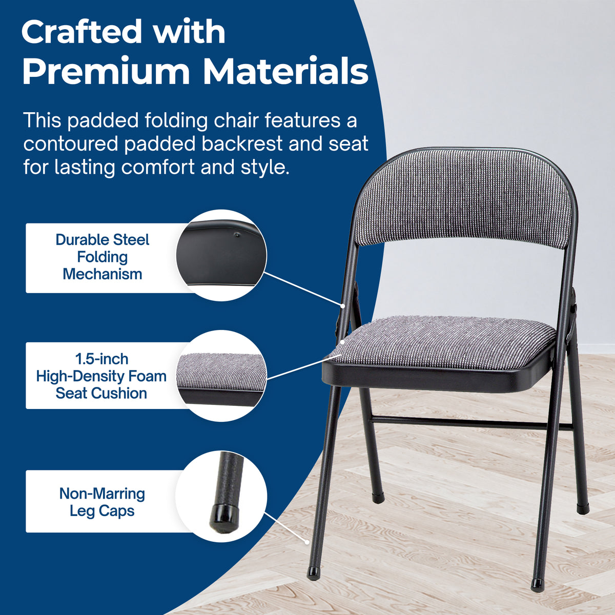 MECO Sudden Comfort Deluxe Mist Fabric Padded Folding Chair, Black (4pc) (Used)