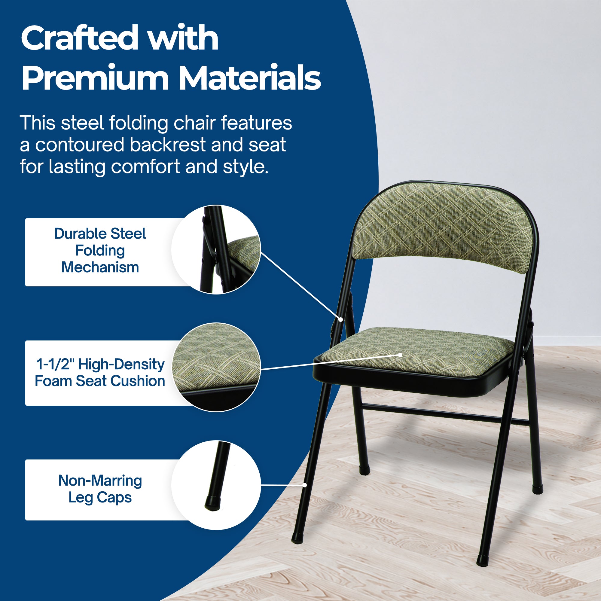 MECO Sudden Comfort Deluxe Zuni Fabric Padded Folding Chair, Black (Set of 4) - VMInnovations