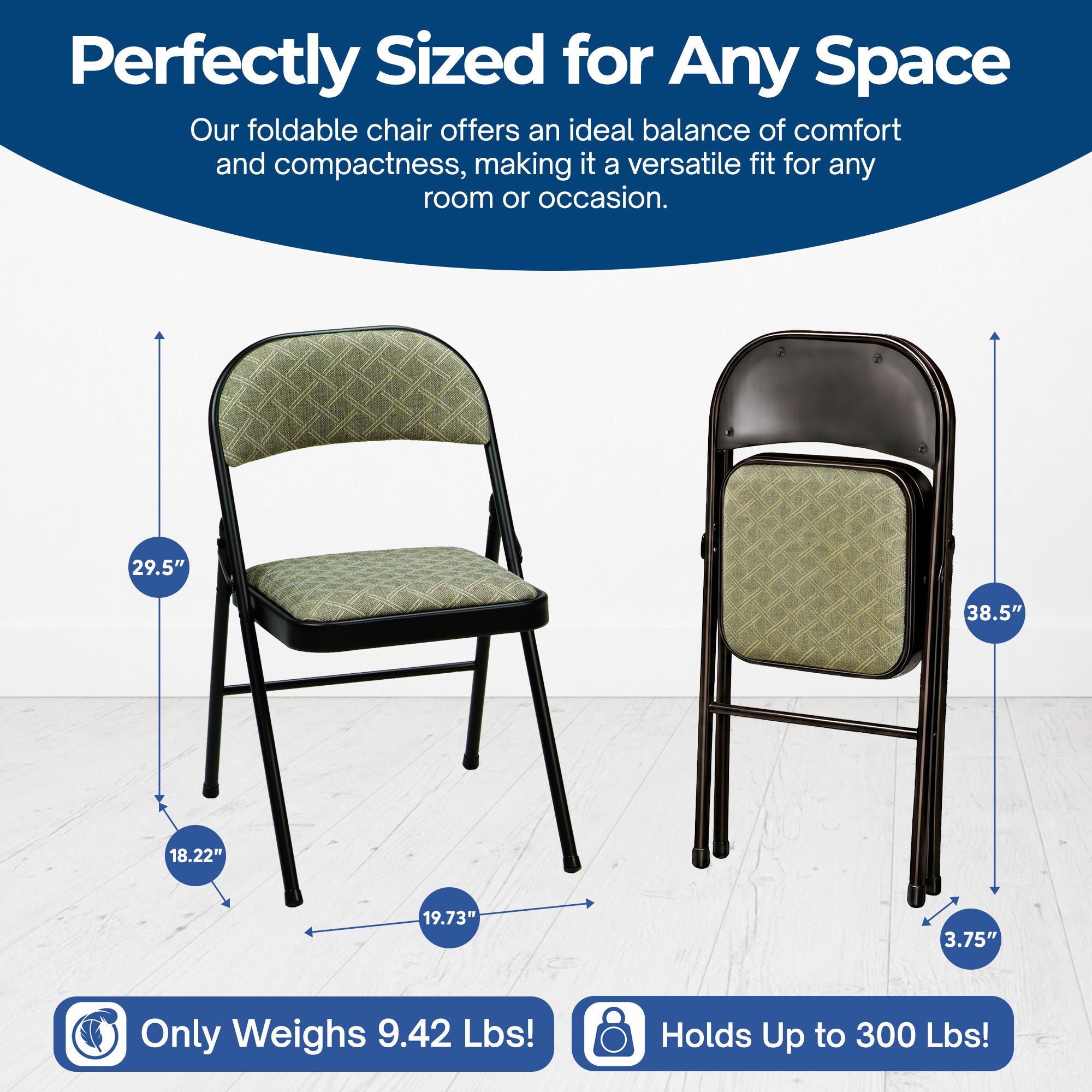 MECO Sudden Comfort Deluxe Zuni Fabric Padded Folding Chair, Black (Set of 4) - VMInnovations