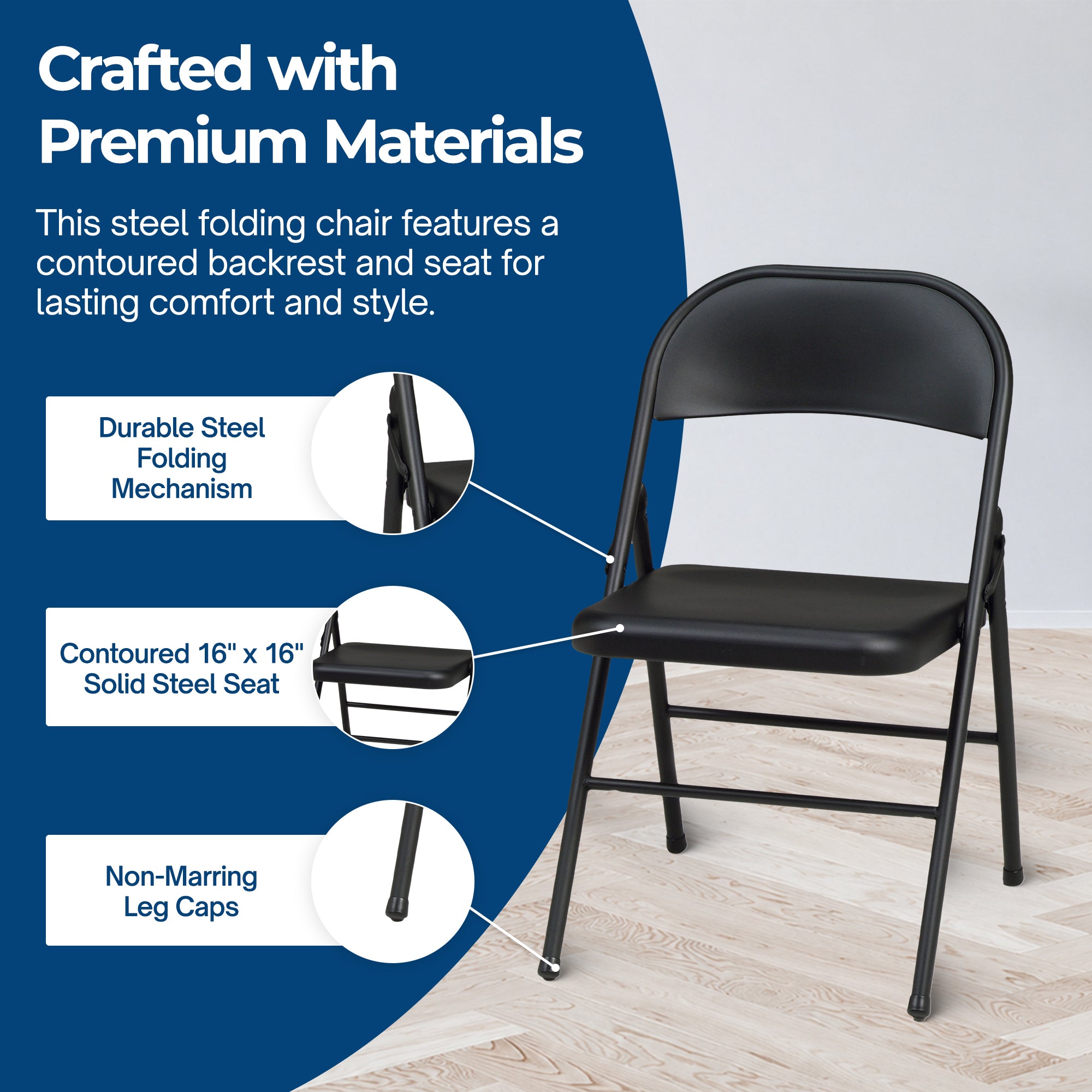 MECO Sudden Comfort All Steel Indoor Outdoor Folding Chair, Black Lace(Set of 4)