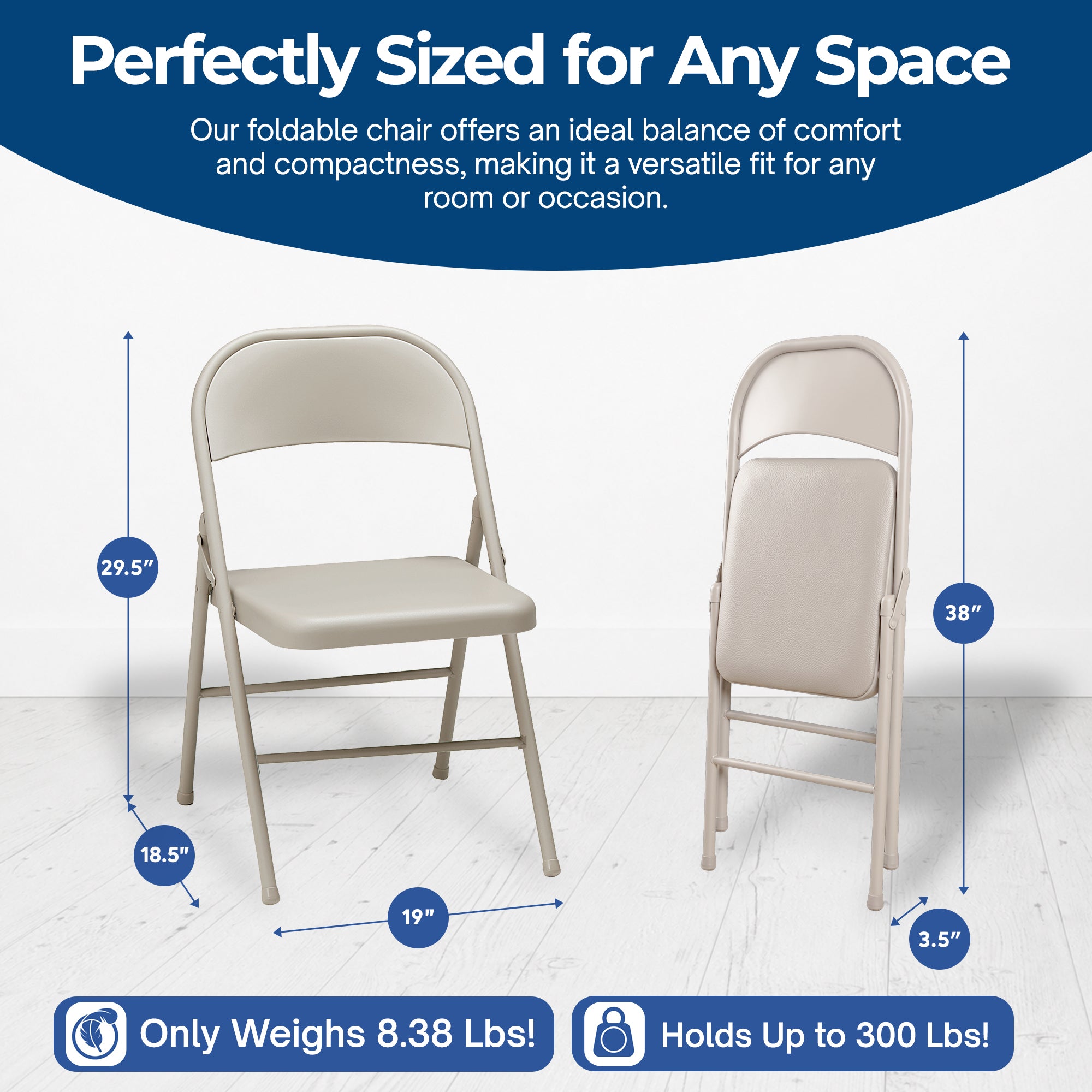 MECO Sudden Comfort All Steel Indoor Outdoor Folding Chair, Buff Lace (Set of 4) - VMInnovations