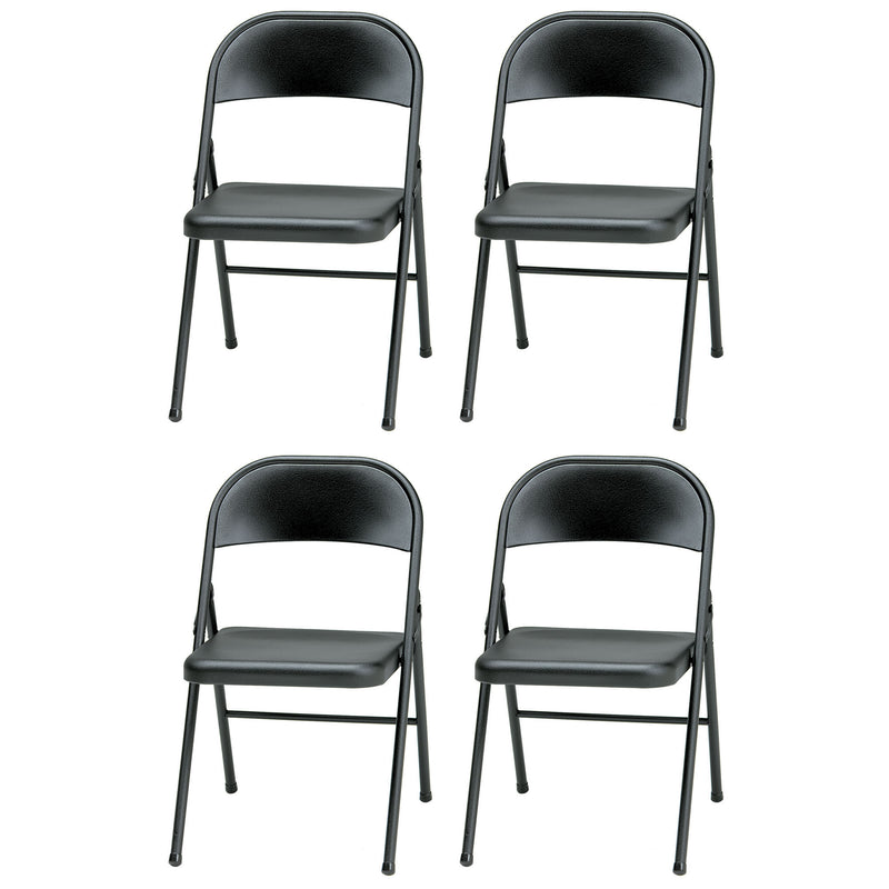 MECO Sudden Comfort All Steel Indoor Outdoor Folding Chair Set, Black (Set of 4)