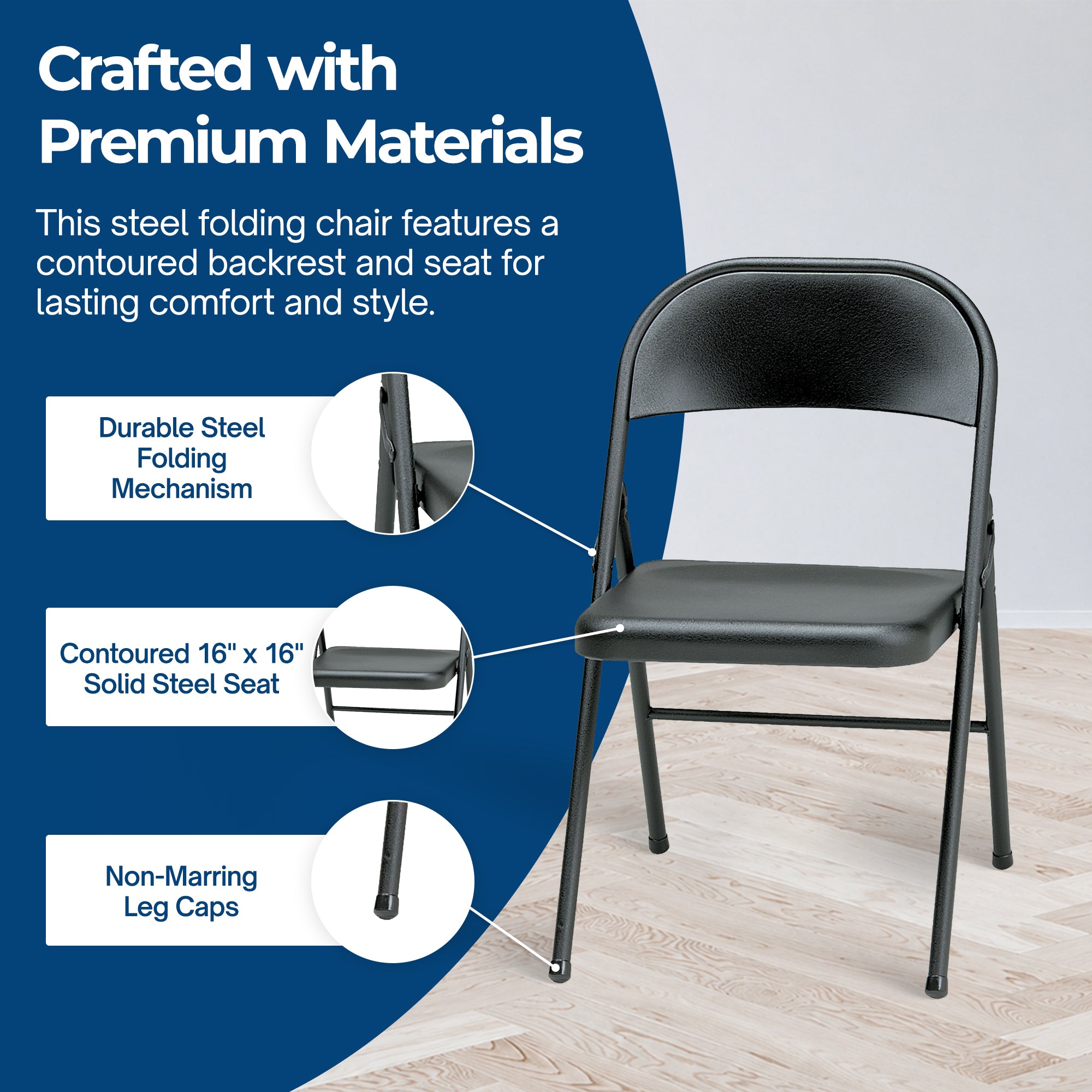 MECO Sudden Comfort All Steel Indoor Outdoor Folding Chair Set, Black (Set of 4)