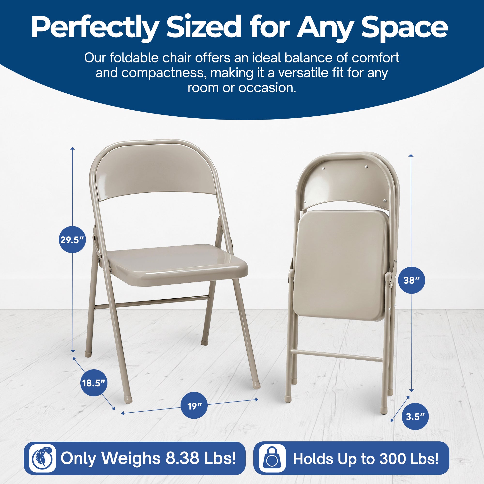 MECO Sudden Comfort All Steel Indoor Outdoor Folding Chair Set, Buff (Set of 4)