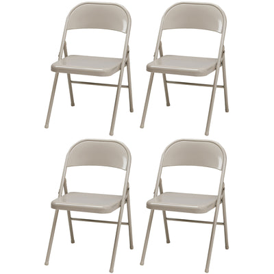 MECO Sudden Comfort All Steel Indoor Outdoor Folding Chair Set, Buff (Set of 4)