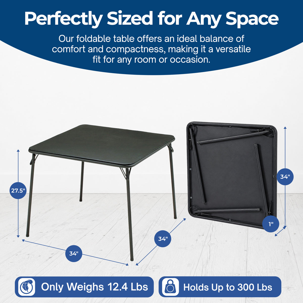 MECO Sudden Comfort 34"x34" Square Metal Folding Dining Card Table, Black (Used)