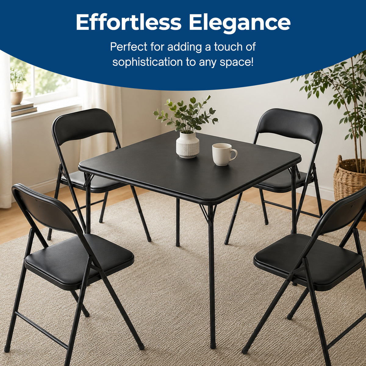 MECO Sudden Comfort 34"x34" Square Metal Folding Dining Card Table, Black (Used)